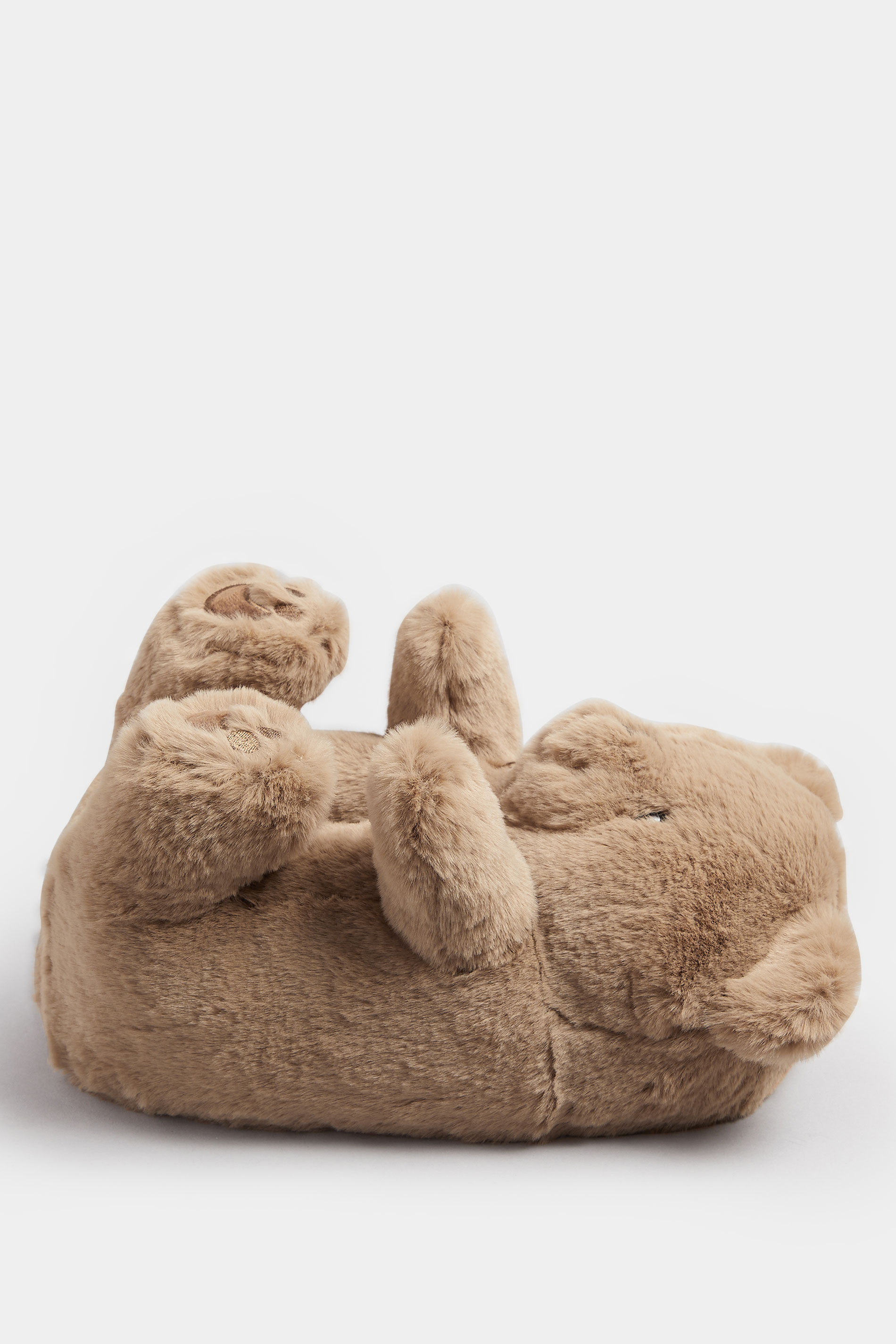 Brown Faux Fur Teddy Bear Slippers | Yours Clothing 4
