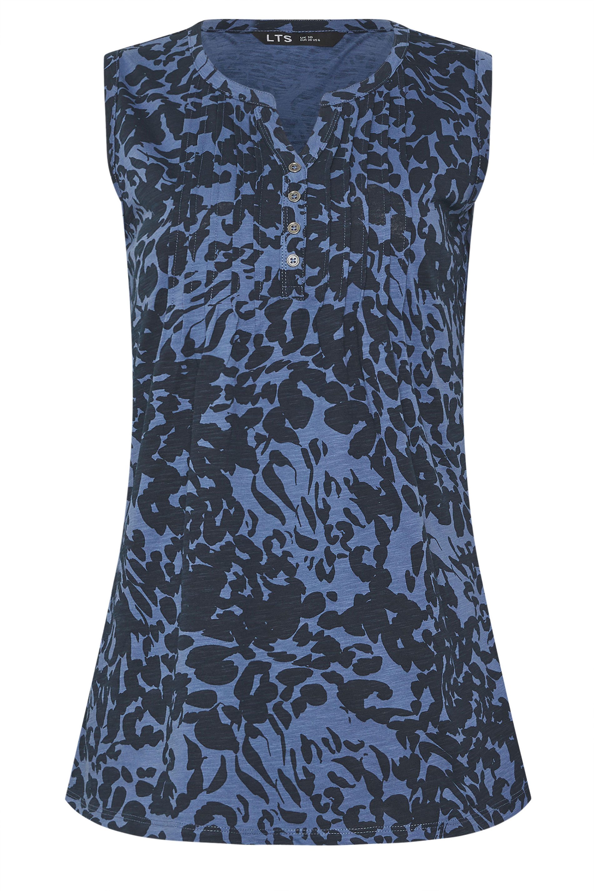 LTS Tall 2 PACK White & Navy Blue Abstract Leaf Henley Vest Tops | Long Tall Sally 9