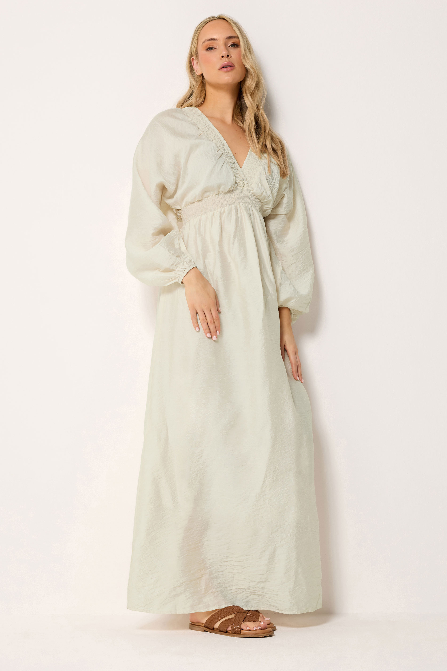 LTS Tall Women's Cream Textured Shirred Detail Maxi Dress | Long Tall Sally 2