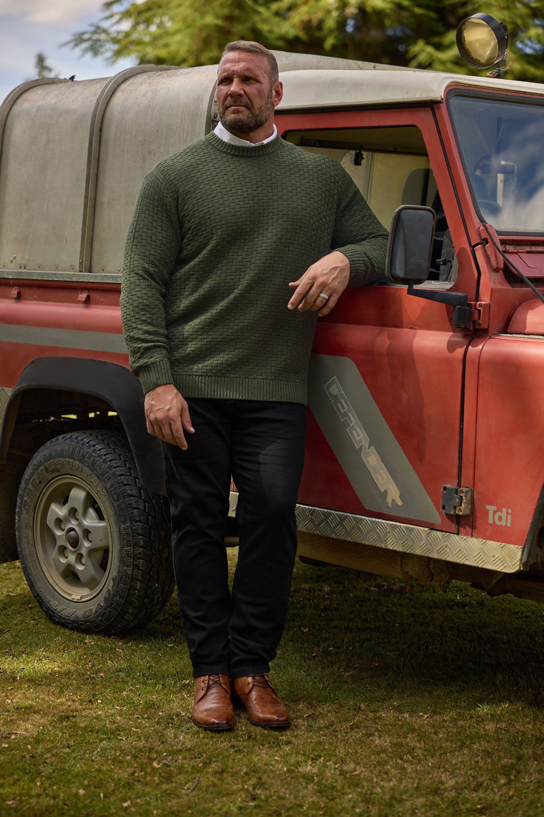 BadRhino Big & Tall Dark Green Textured Crew Neck Knitted Jumper | BadRhino 1