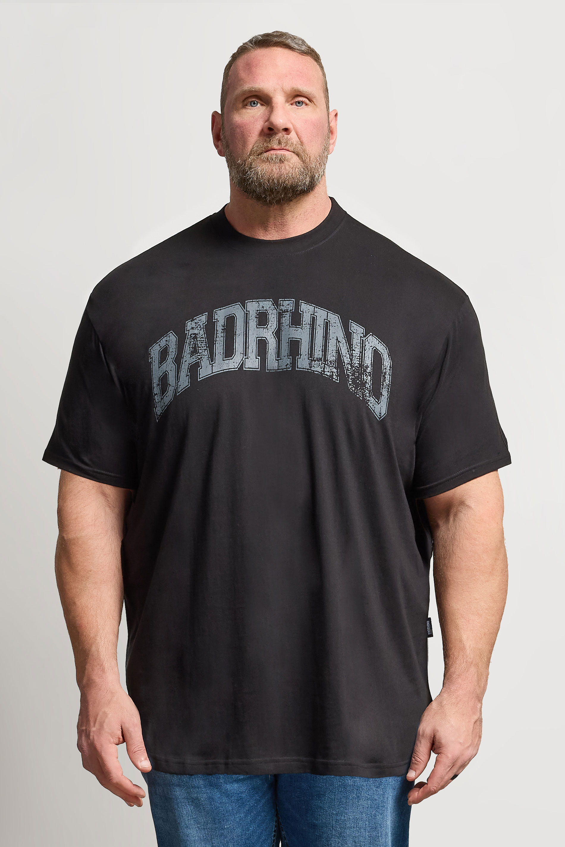 BadRhino Big & Tall Black Extra Long Distressed Graphic T-Shirt | BadRhino 3