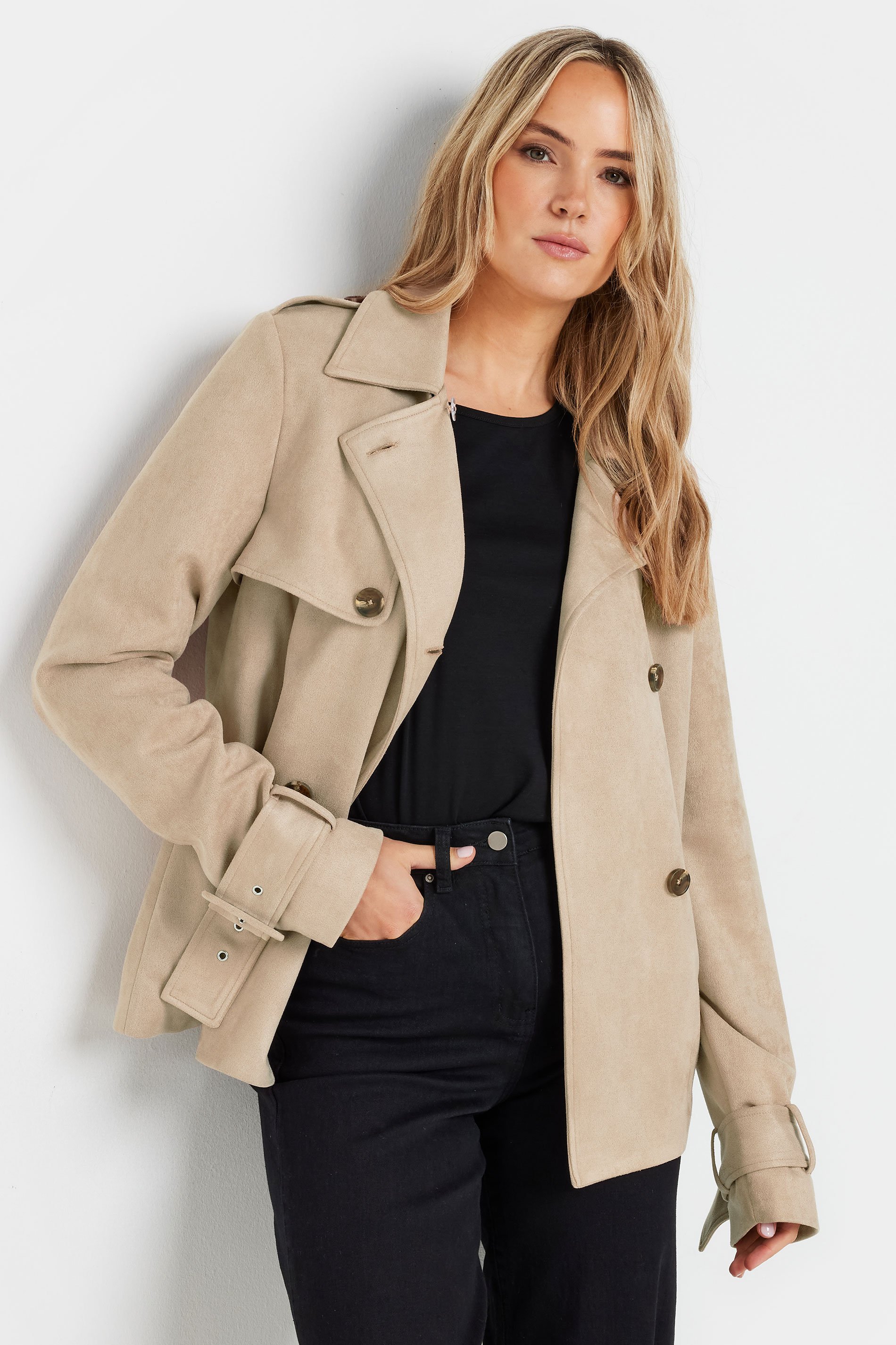 LTS Tall Stone Brown Faux Suede Trench Coat | Long Tall Sally 3