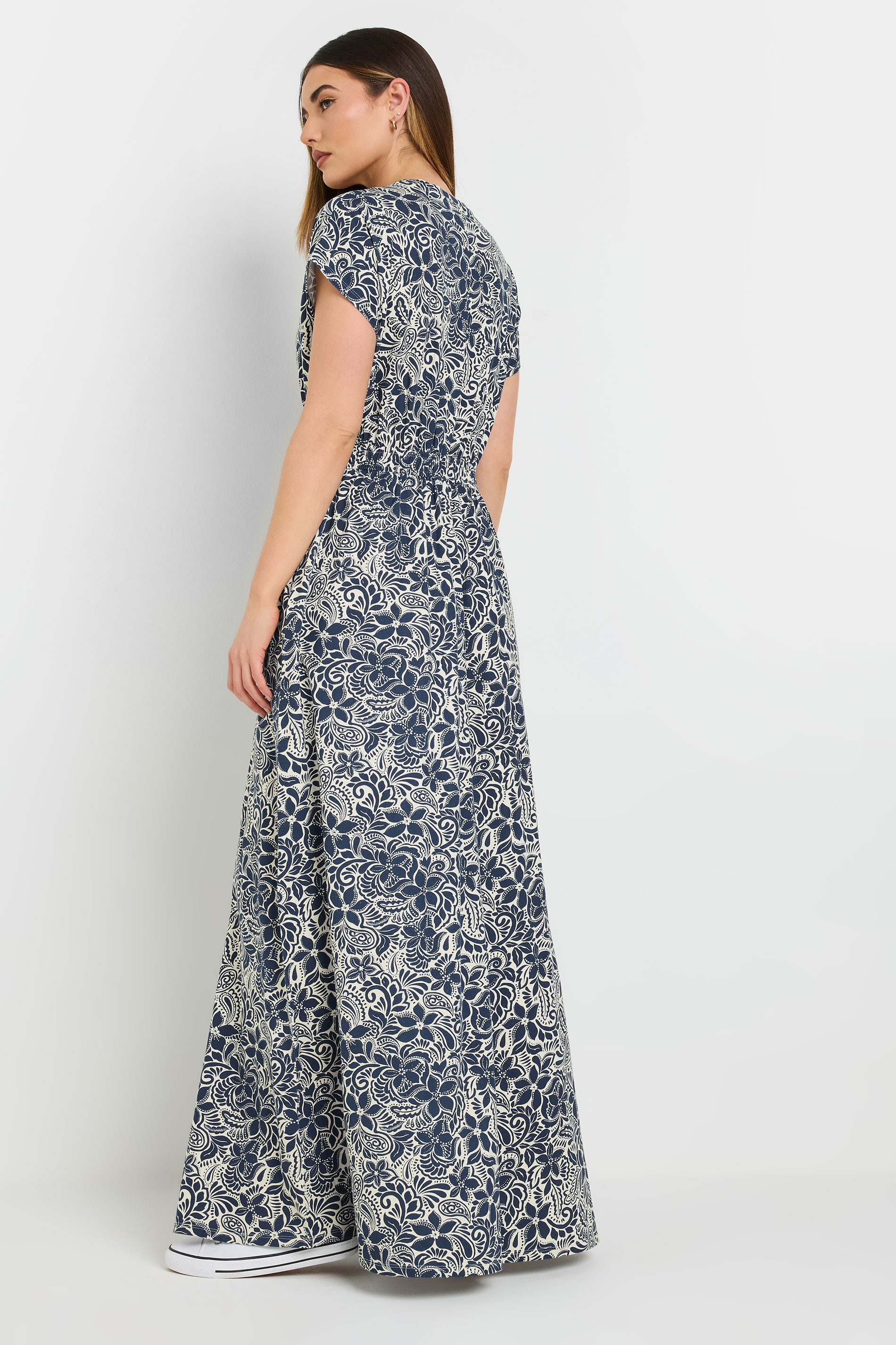 LTS Tall Navy Blue Floral Jersey Shirred Waist Maxi Dress | Long Tall Sally 4