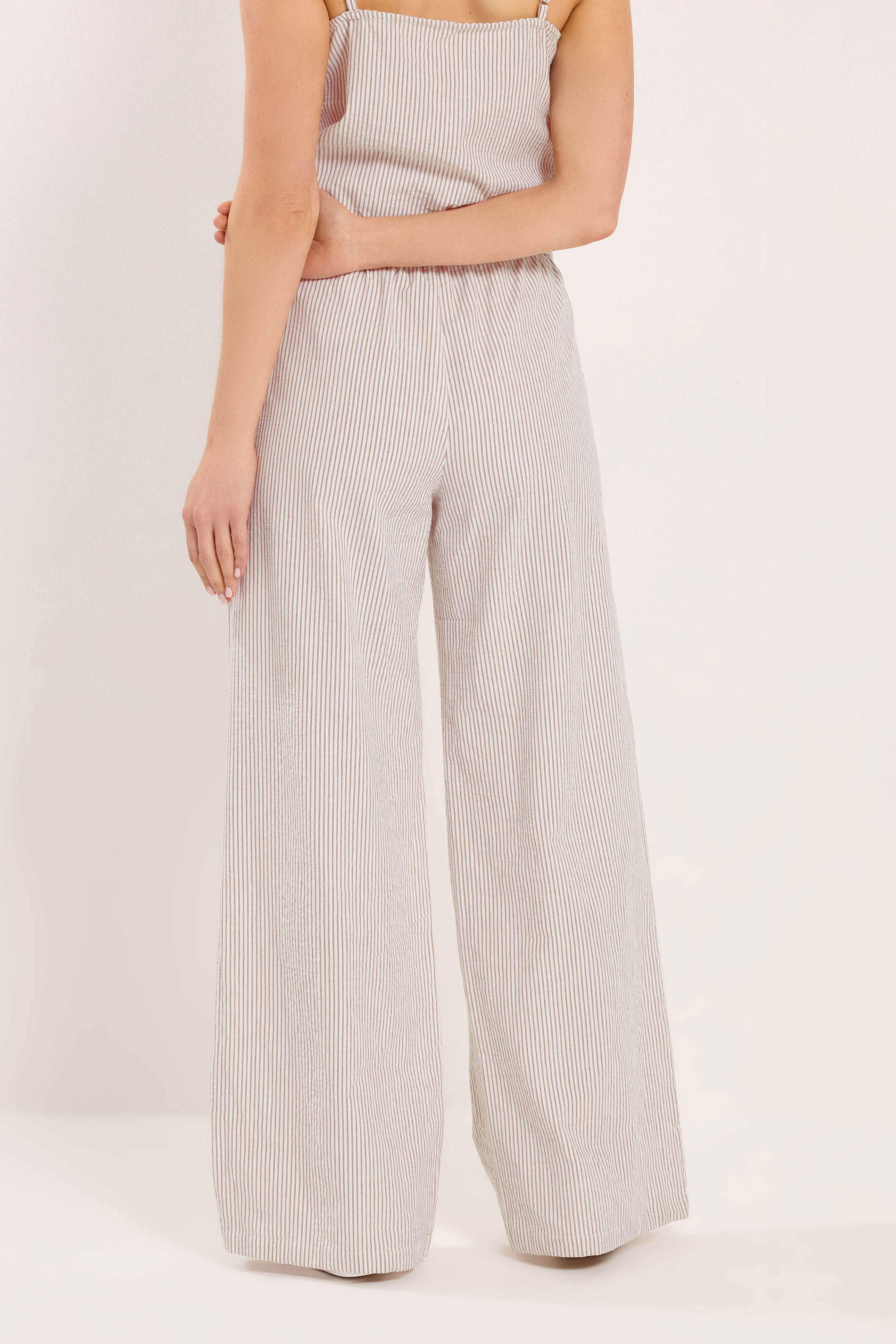 LTS Tall Women's Set Camel Brown Stripe Cotton Vest Top & Trousers | Long Tall Sally  6