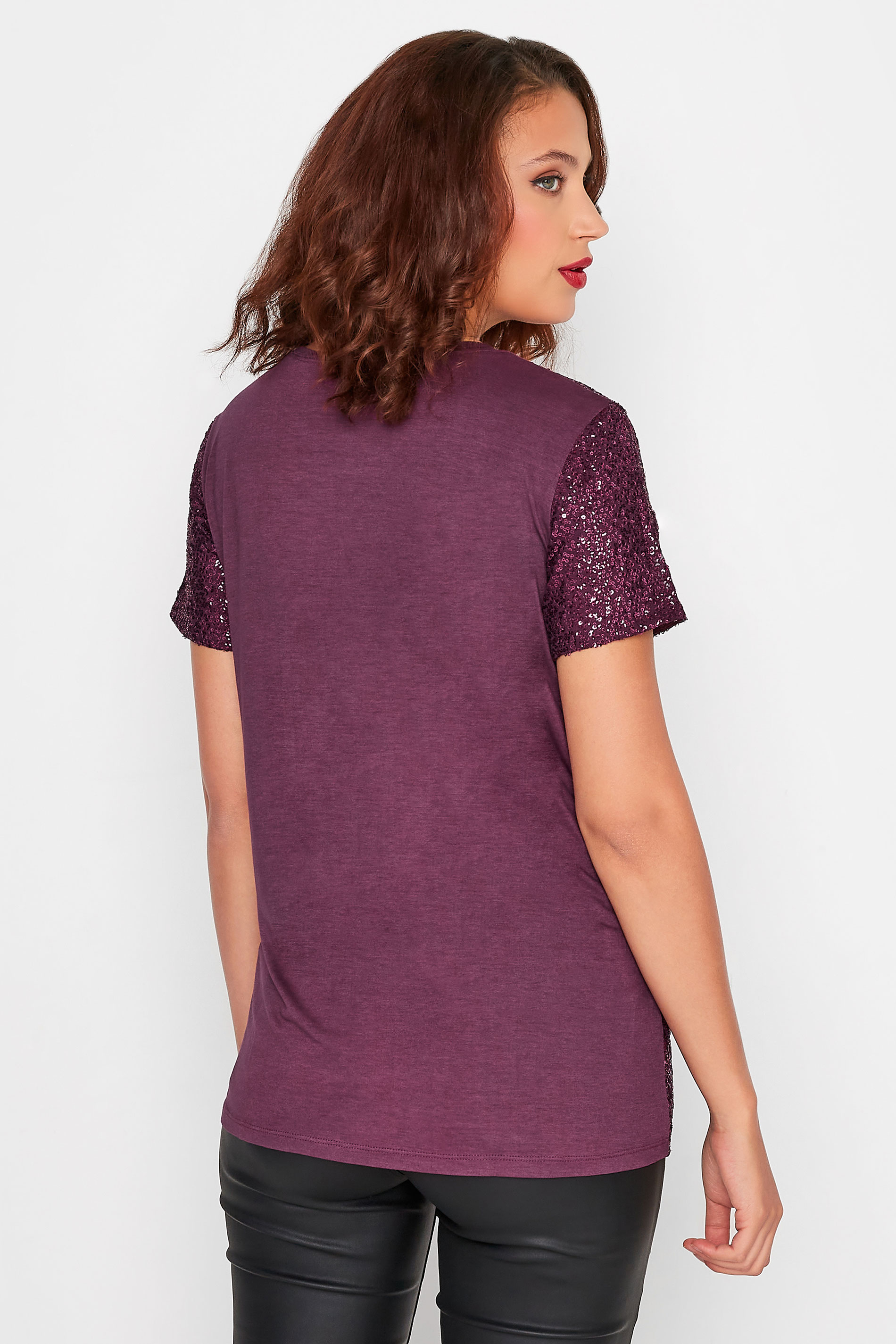LTS Tall Women's Purple Sequin Embellished Boxy T-Shirt | Long Tall Sally 3