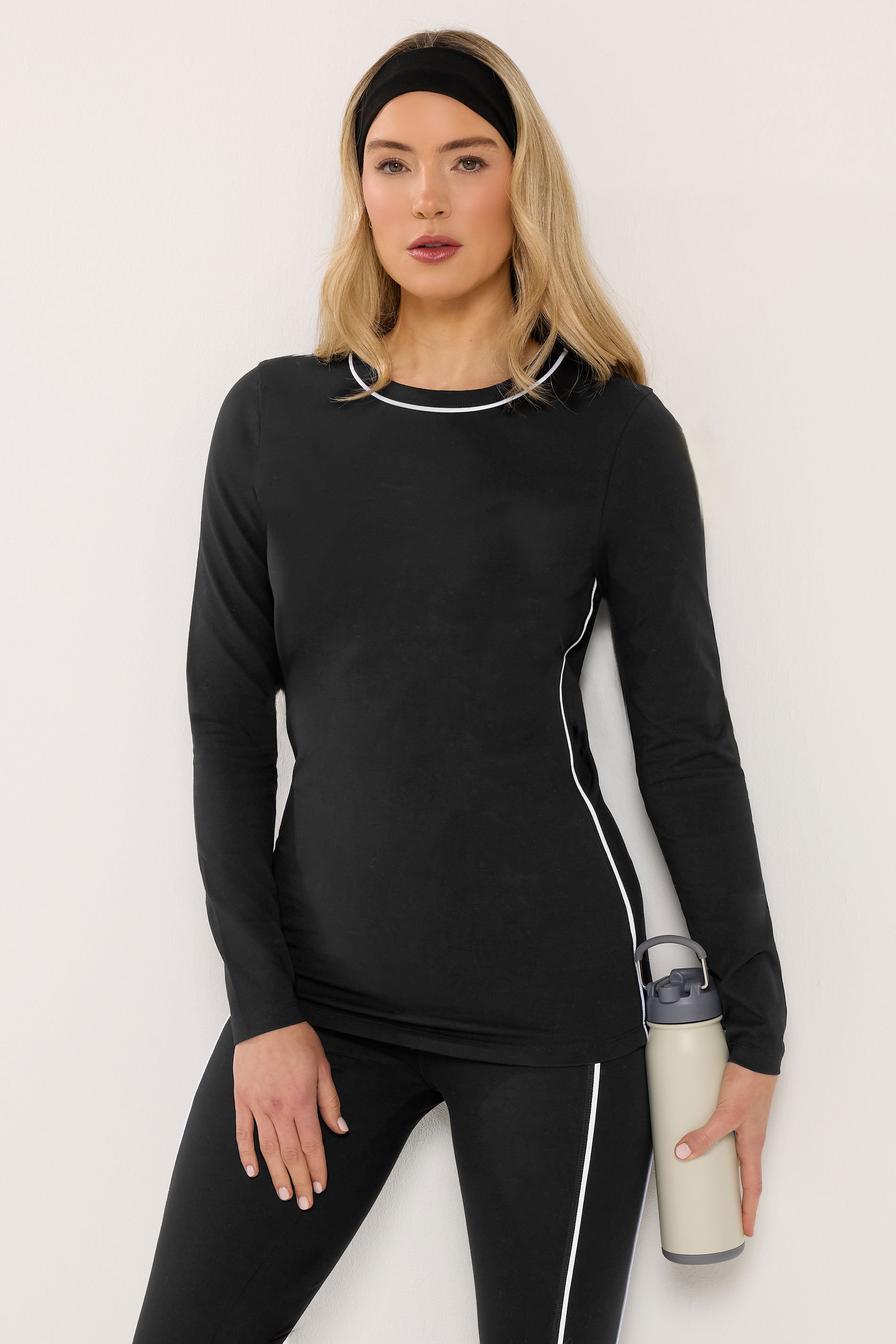 LTS Tall Women's Black Active Piped Long Sleeve Top | Long Tall Sally 1