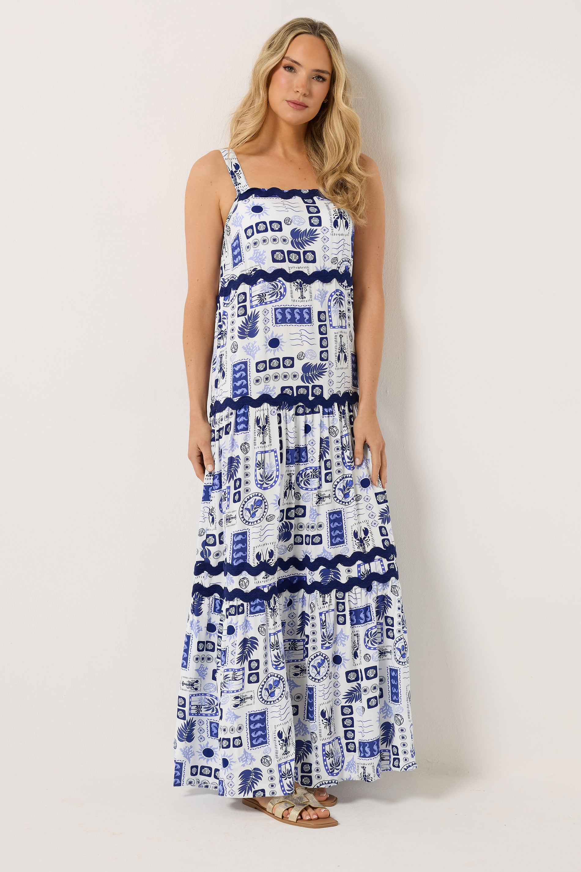 LTS Tall Women's Blue Postcard Print Maxi Dress | Long Tall Sally 3