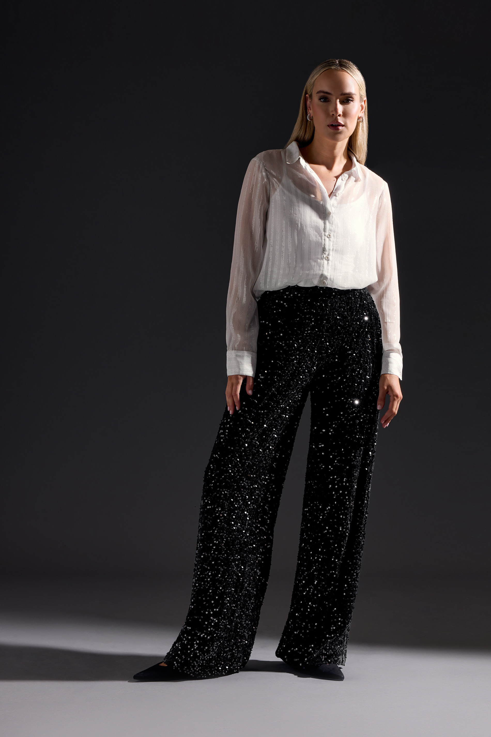 LTS Tall Black Velvet Sequin Trousers | Long Tall Sally 1
