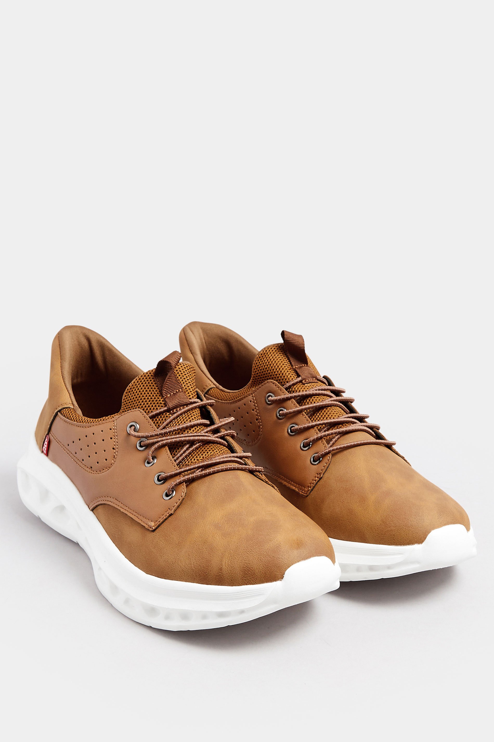 D555 Tan Hands Free Shoes With Faux Suede Top & Laces | BadRhino 2