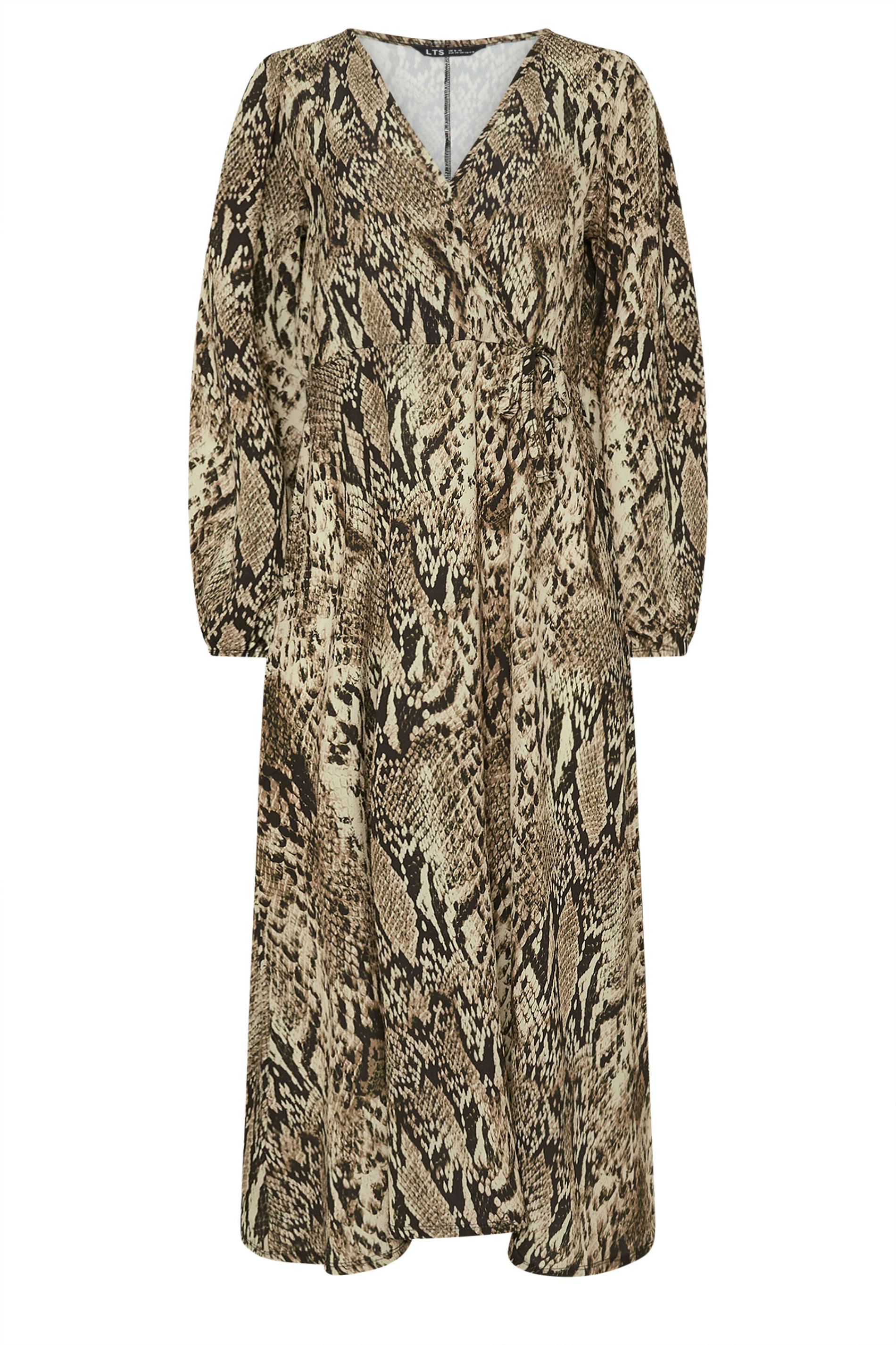 LTS Tall Beige Brown Snake Print Wrap Midi Dress | Long Tall Sally 5