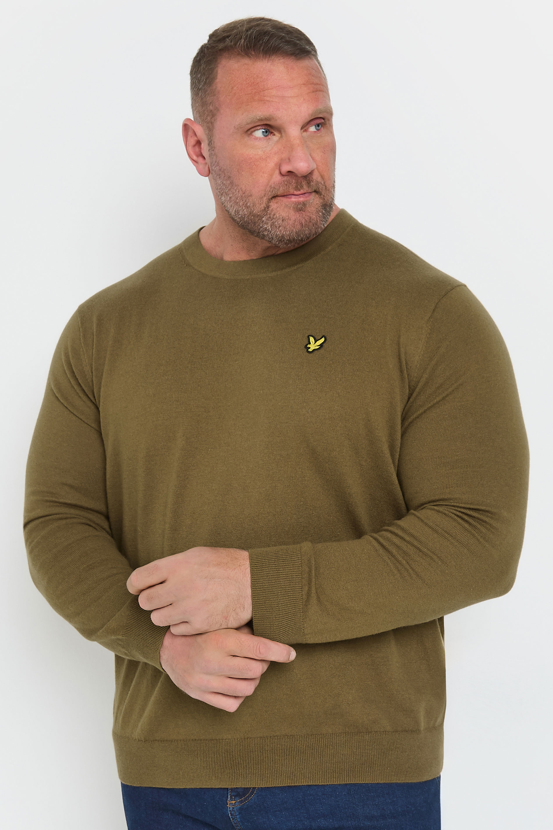 LYLE & SCOTT Big & Tall Brown Cotton Merino Crew Neck Jumper | BadRhino 1