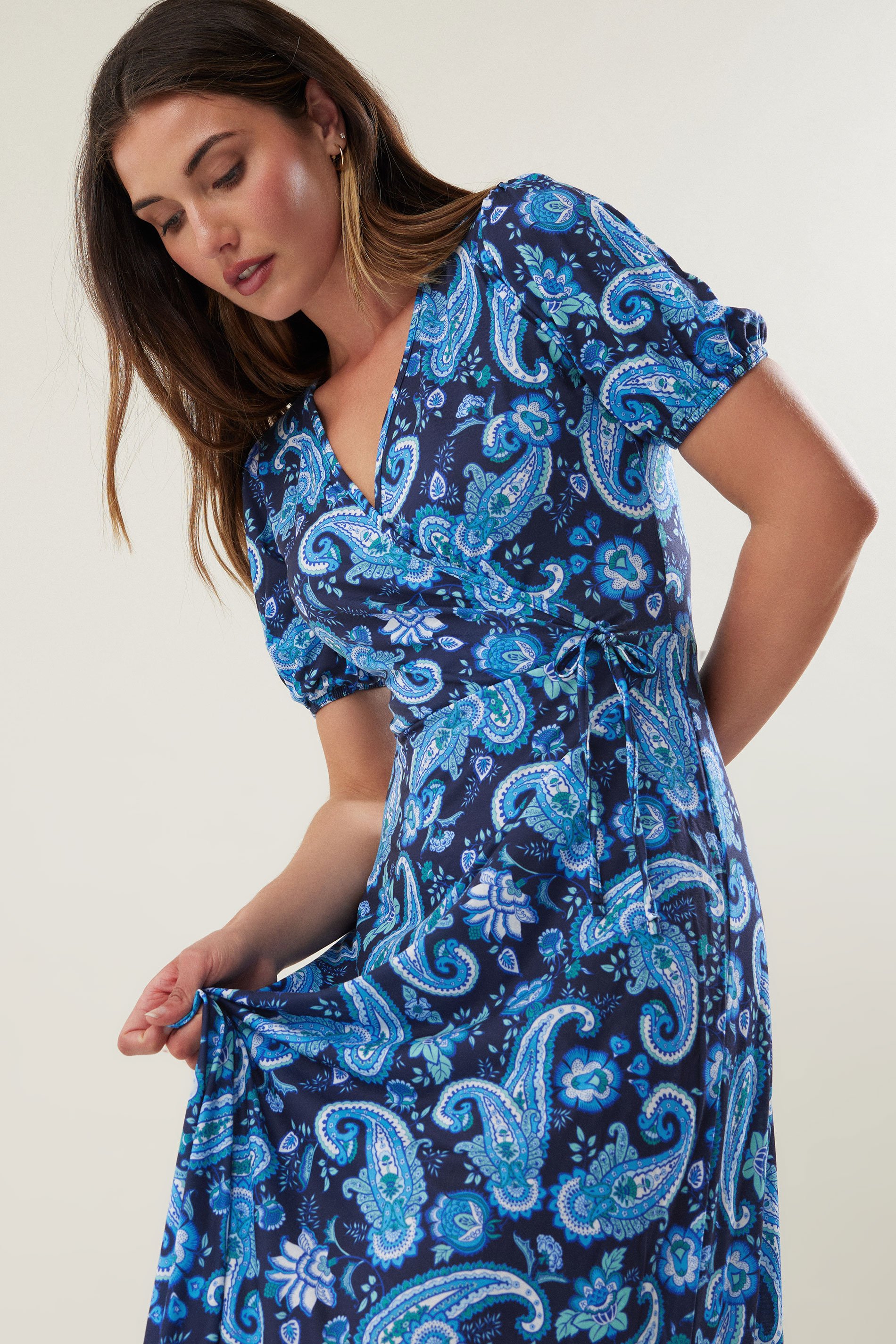 LTS Tall Royal Blue Floral Paisley Print Wrap Maxi Dress | Long Tall Sally 2