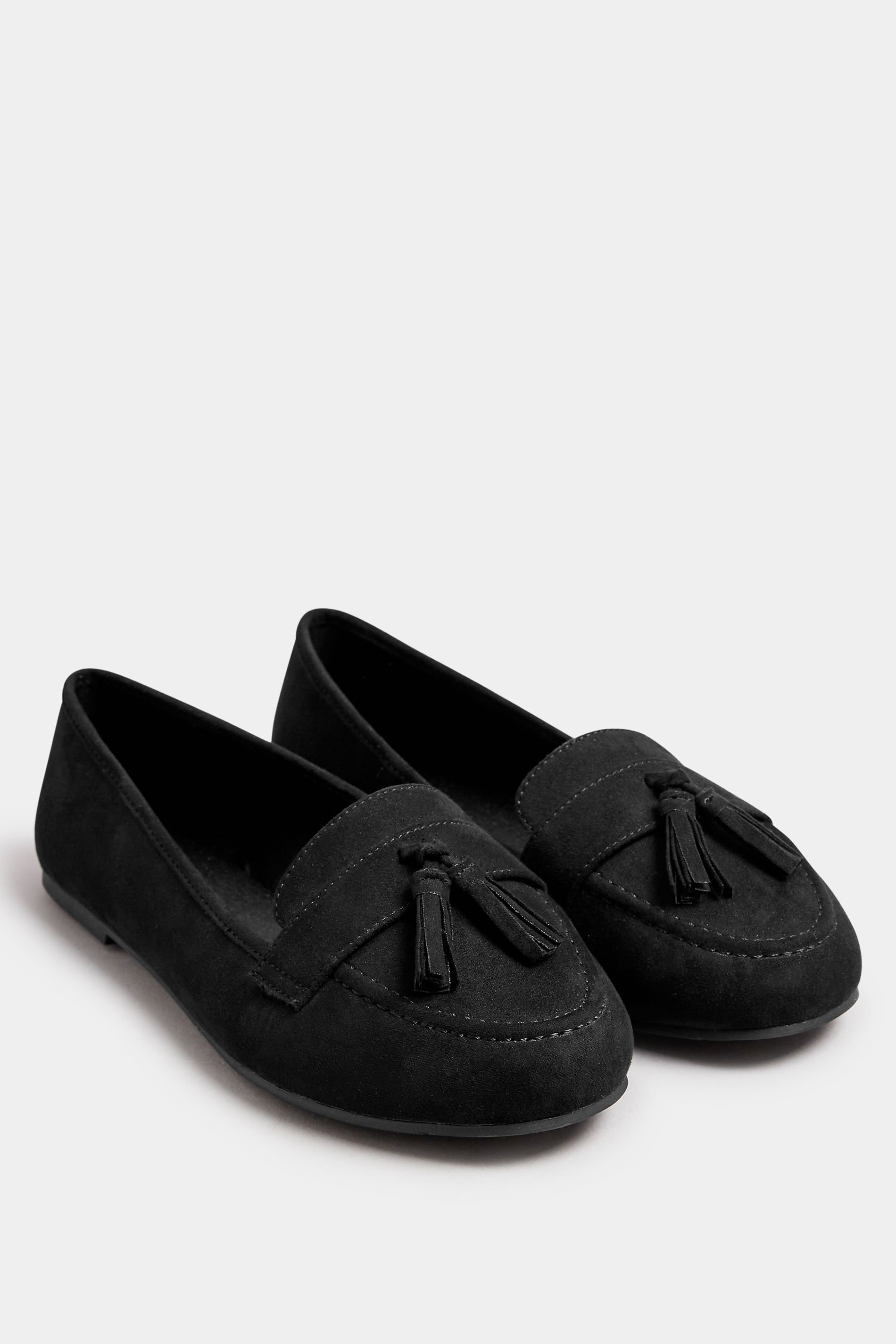 Black Tassel Detail Faux Suede Loafers In Wide E & Extra Wide EEE Fit | Yours Clothing 2