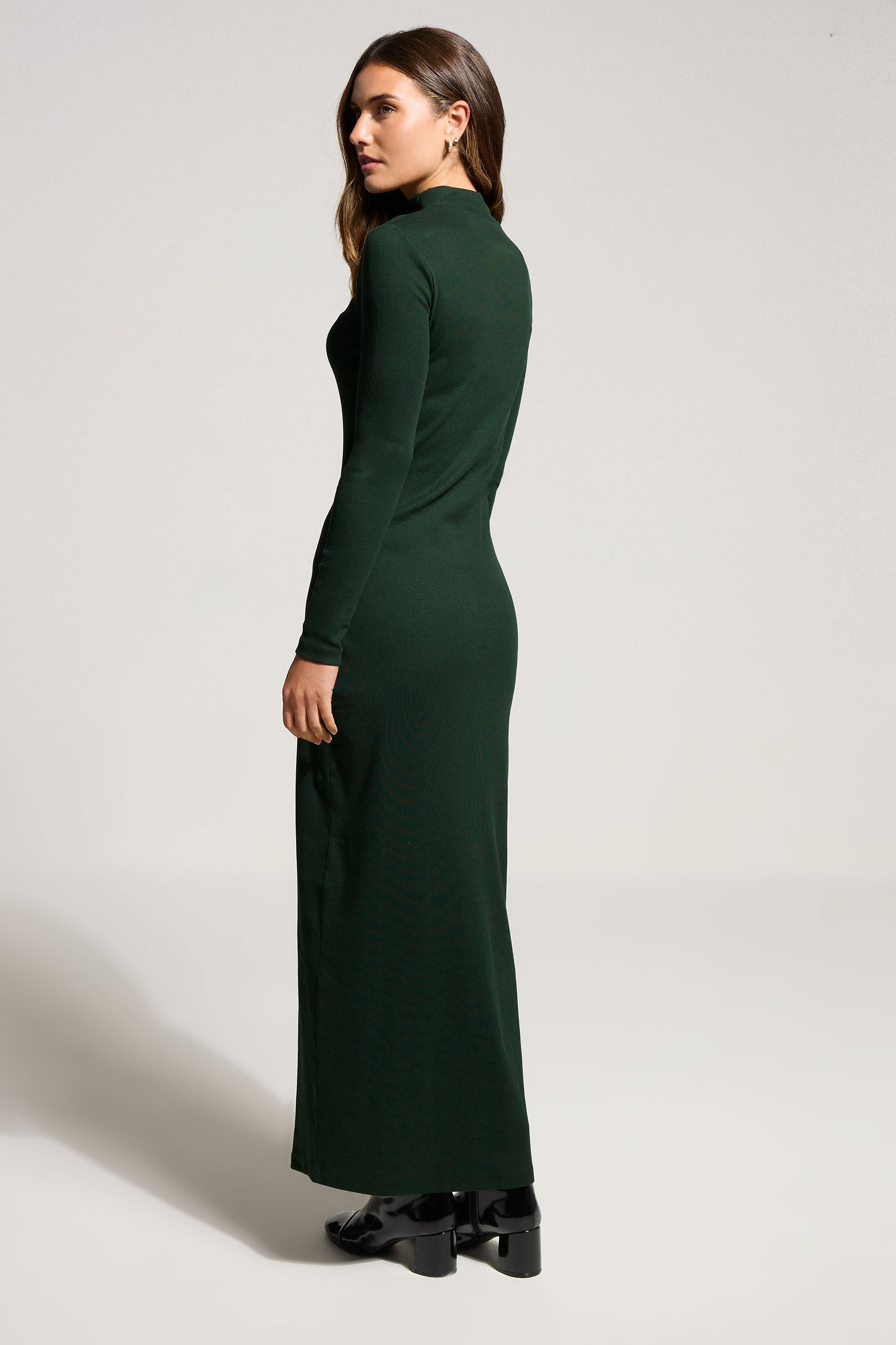 LTS Tall Dark Green Ribbed Shoulder Button Maxi Dress | Long Tall Sally 3