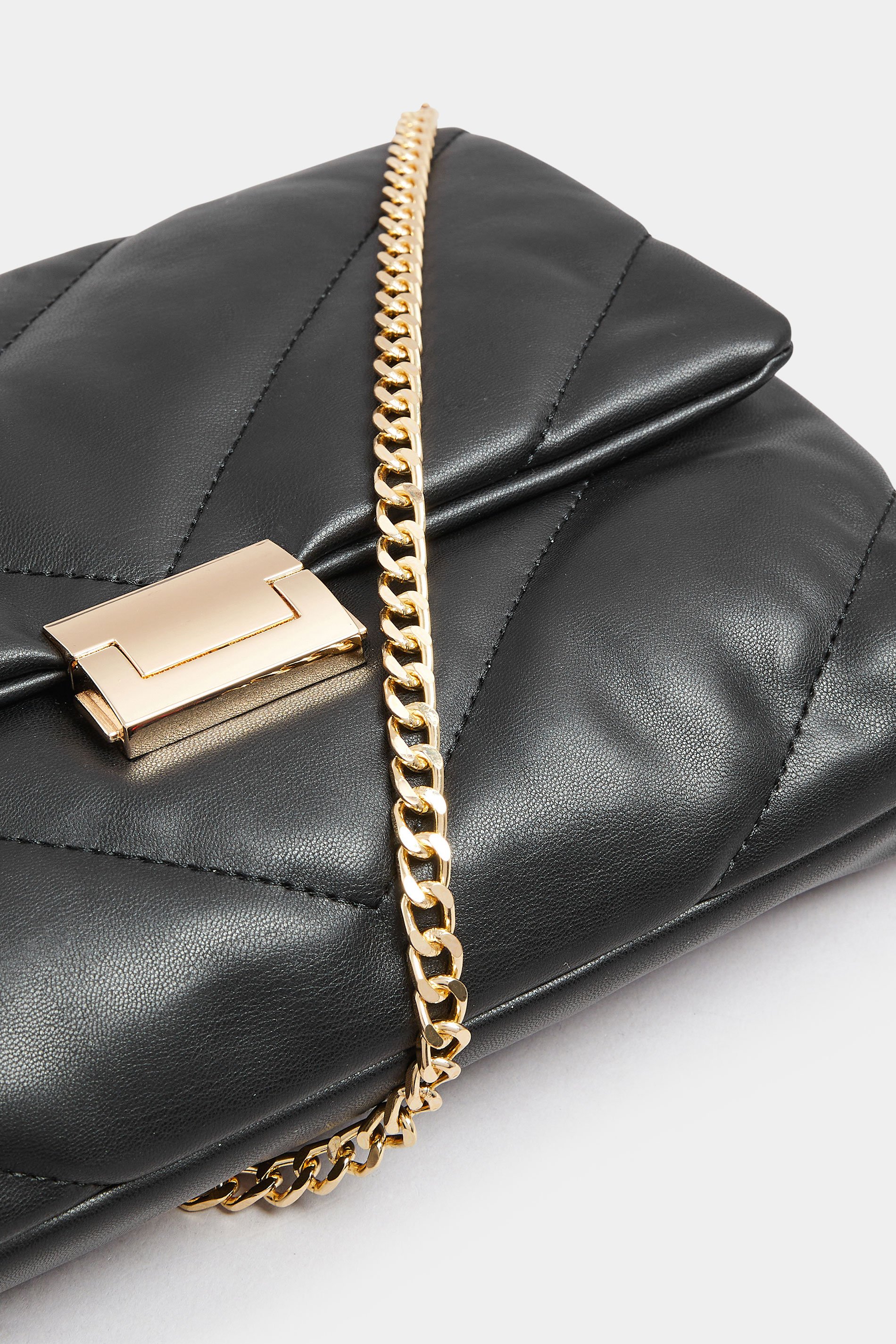 Black Faux Leather Quilted Shoulder Bag | Yours Clothing 5