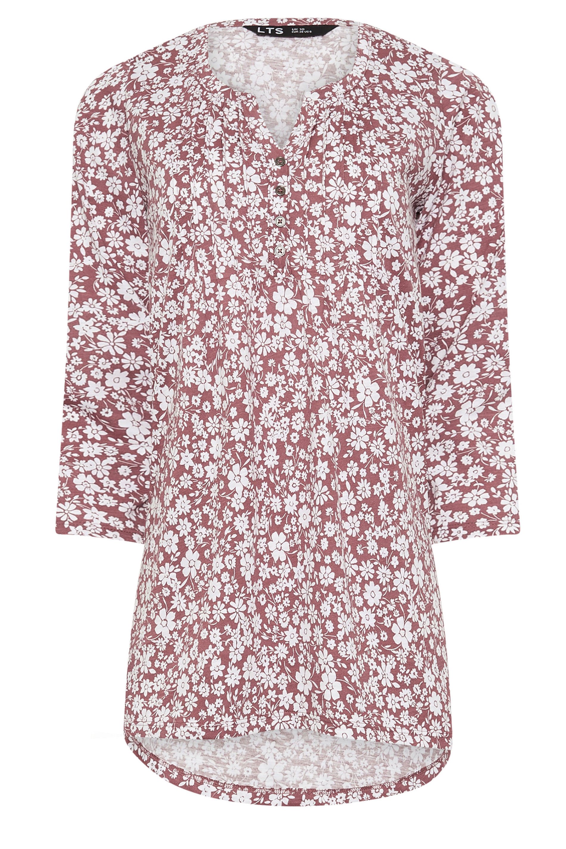 LTS Tall Blush Pink Ditsy Floral Henley Top | Long Tall Sally 5