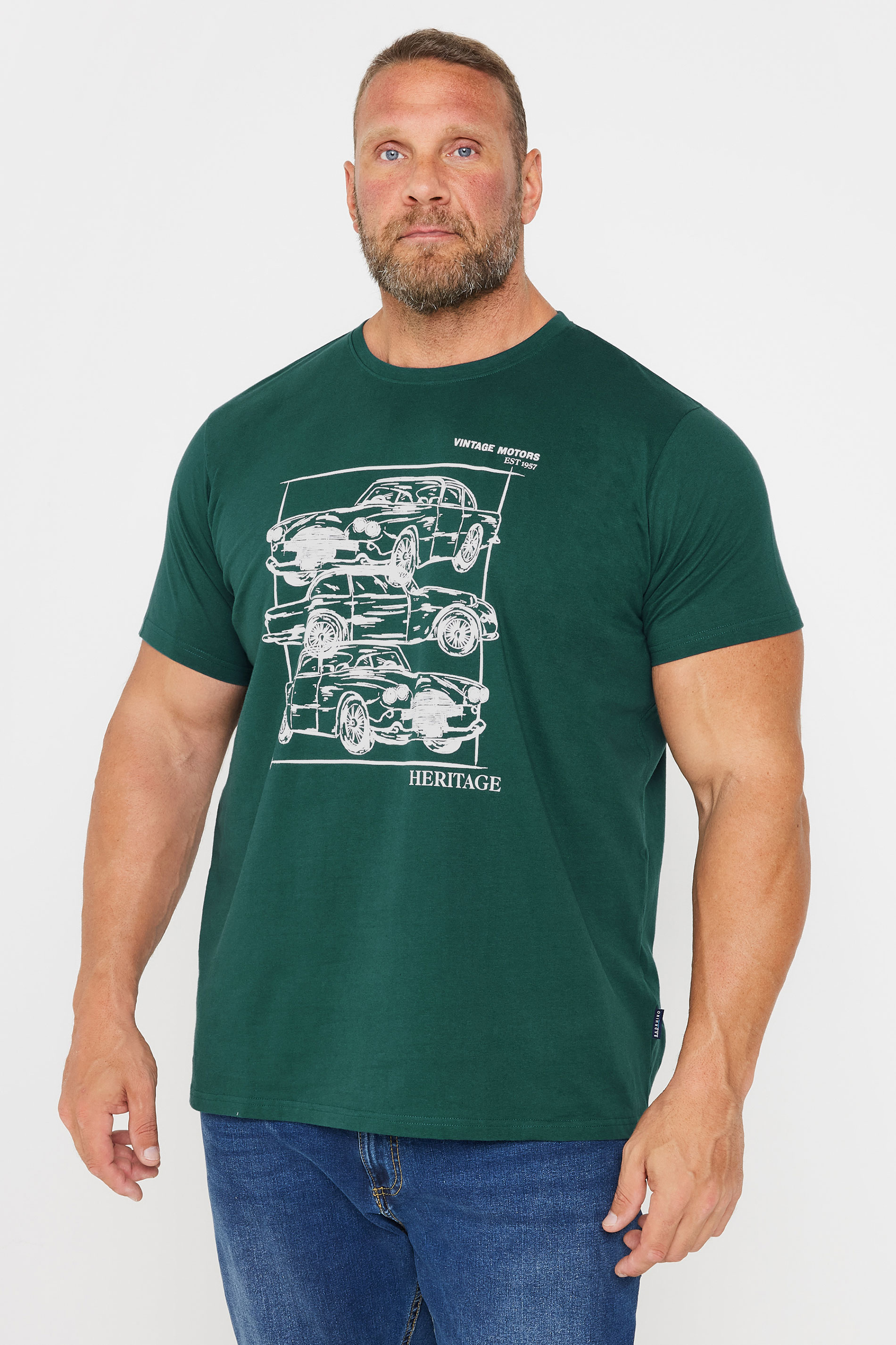 BadRhino Big & Tall Dark Green 'Vintage Motors' Graphic Print T-Shirt | BadRhino 2