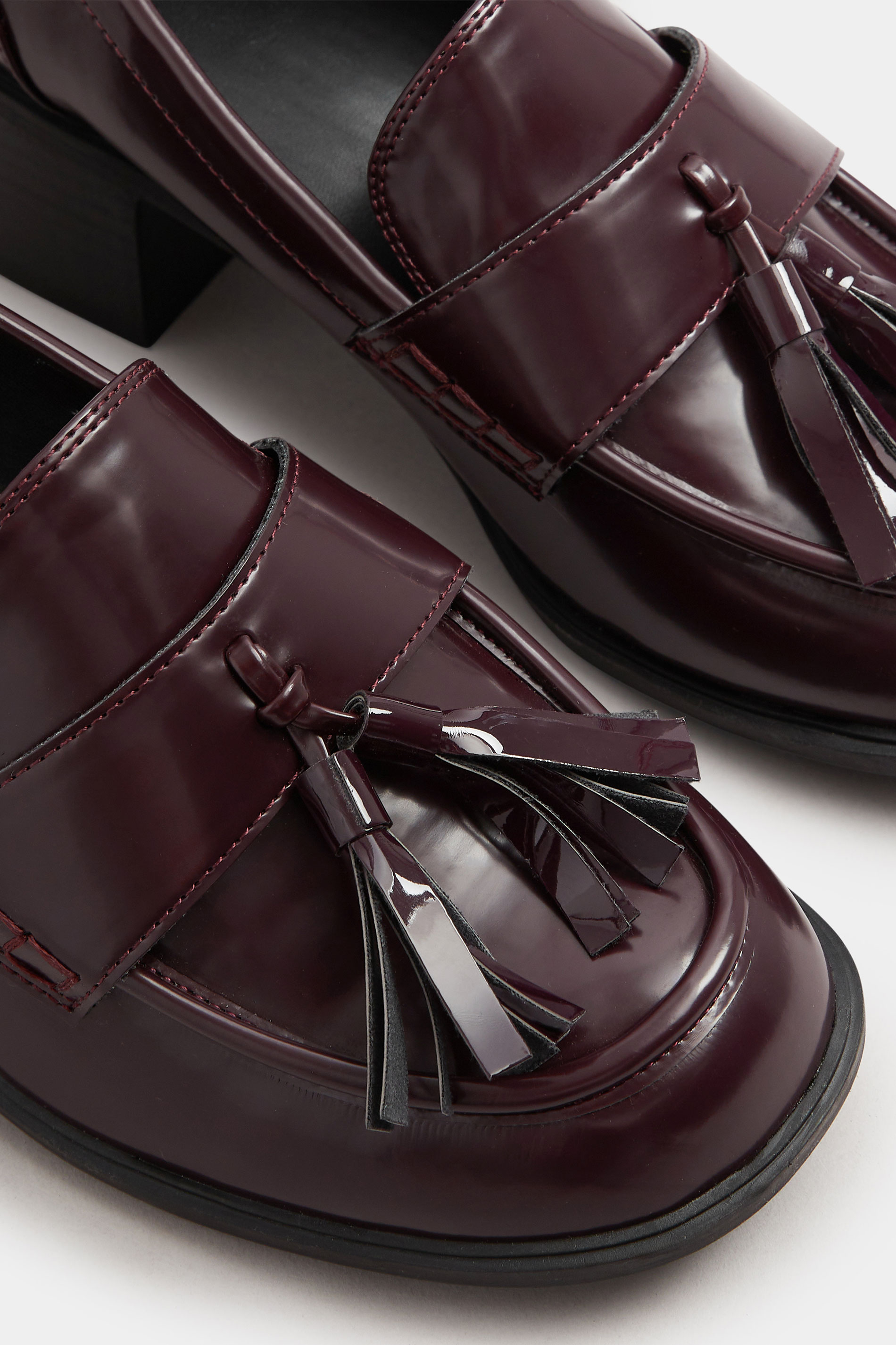 Burgundy Red Patent Heeled Tassel Loafers In Extra Wide EEE Fit | Yours Clothing 6