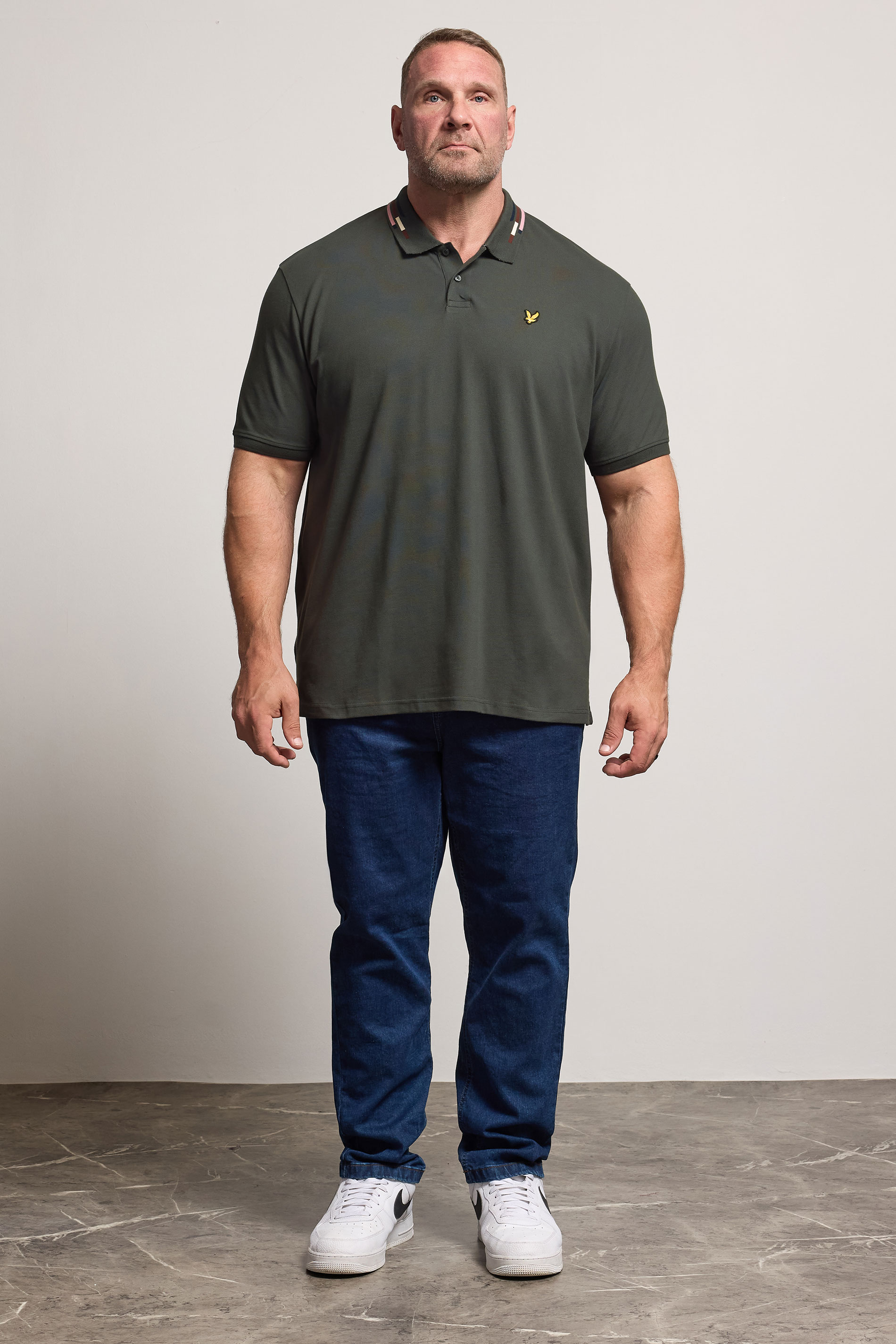 LYLE & SCOTT Big & Tall Gunmetal Grey Striped Tipped Polo Shirt | BadRhino 2