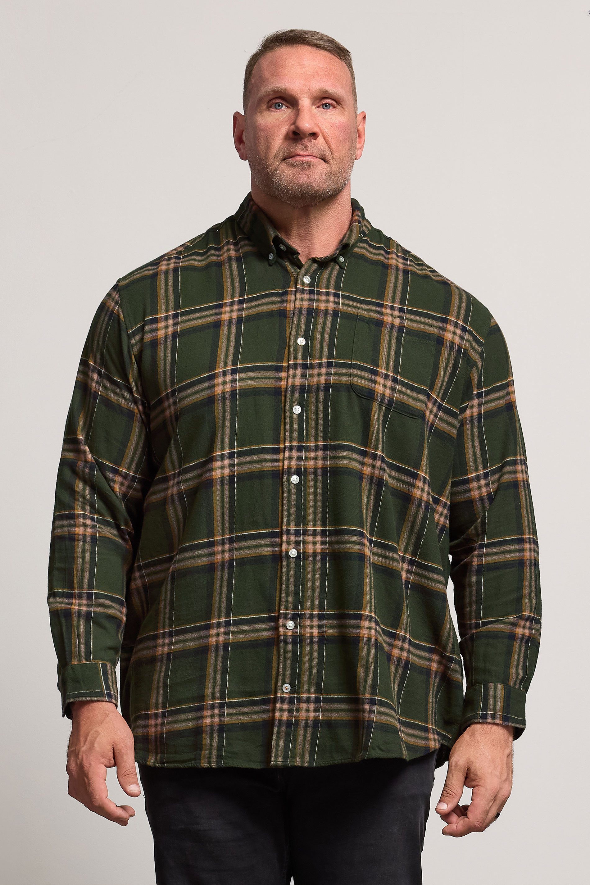 JACK & JONES Big & Tall Rosin Green Classic Flannel Checked Shirt | BadRhino 1