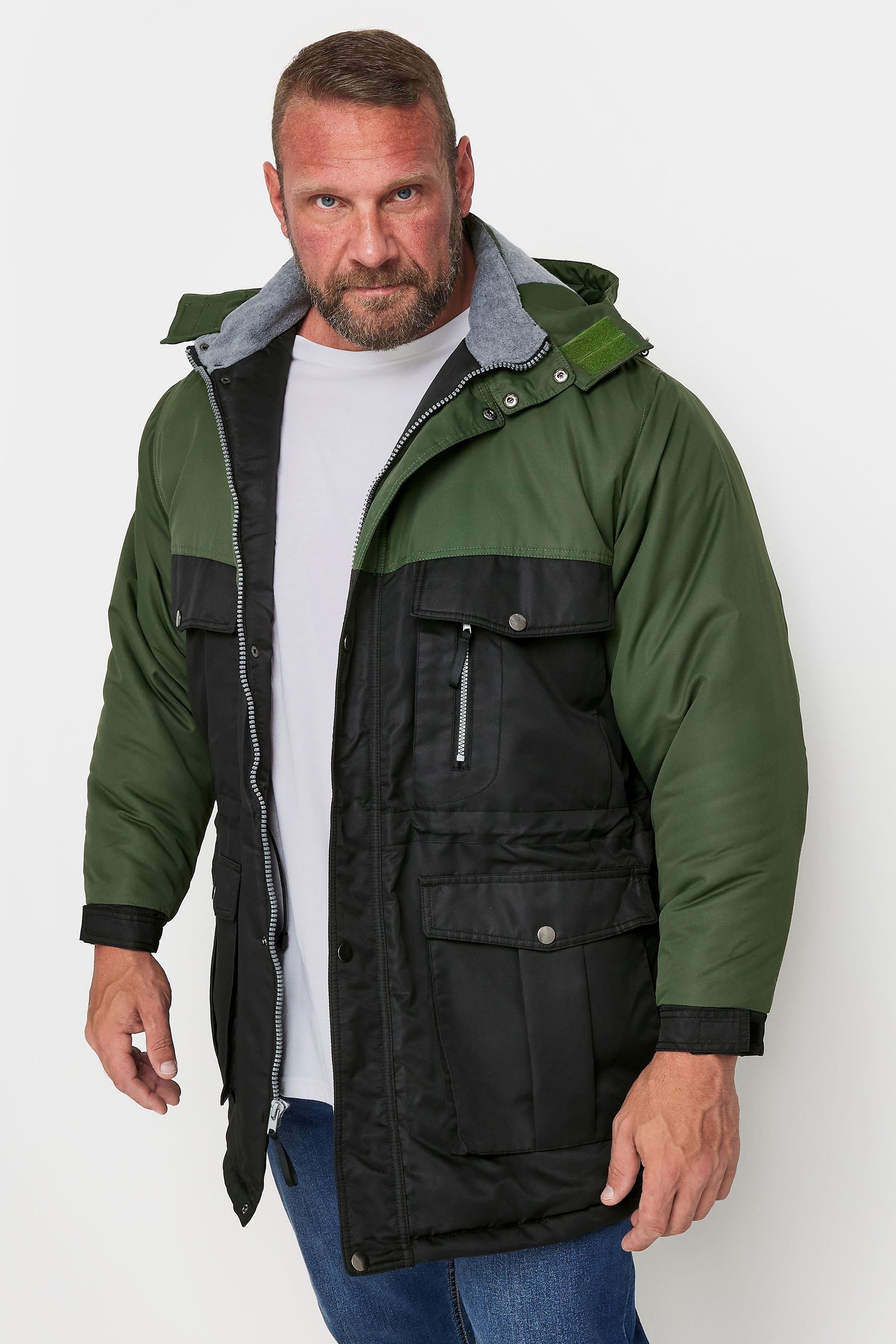 BadRhino Big & Tall Green & Black Fleece Lined Hooded Coat | BadRhino 1