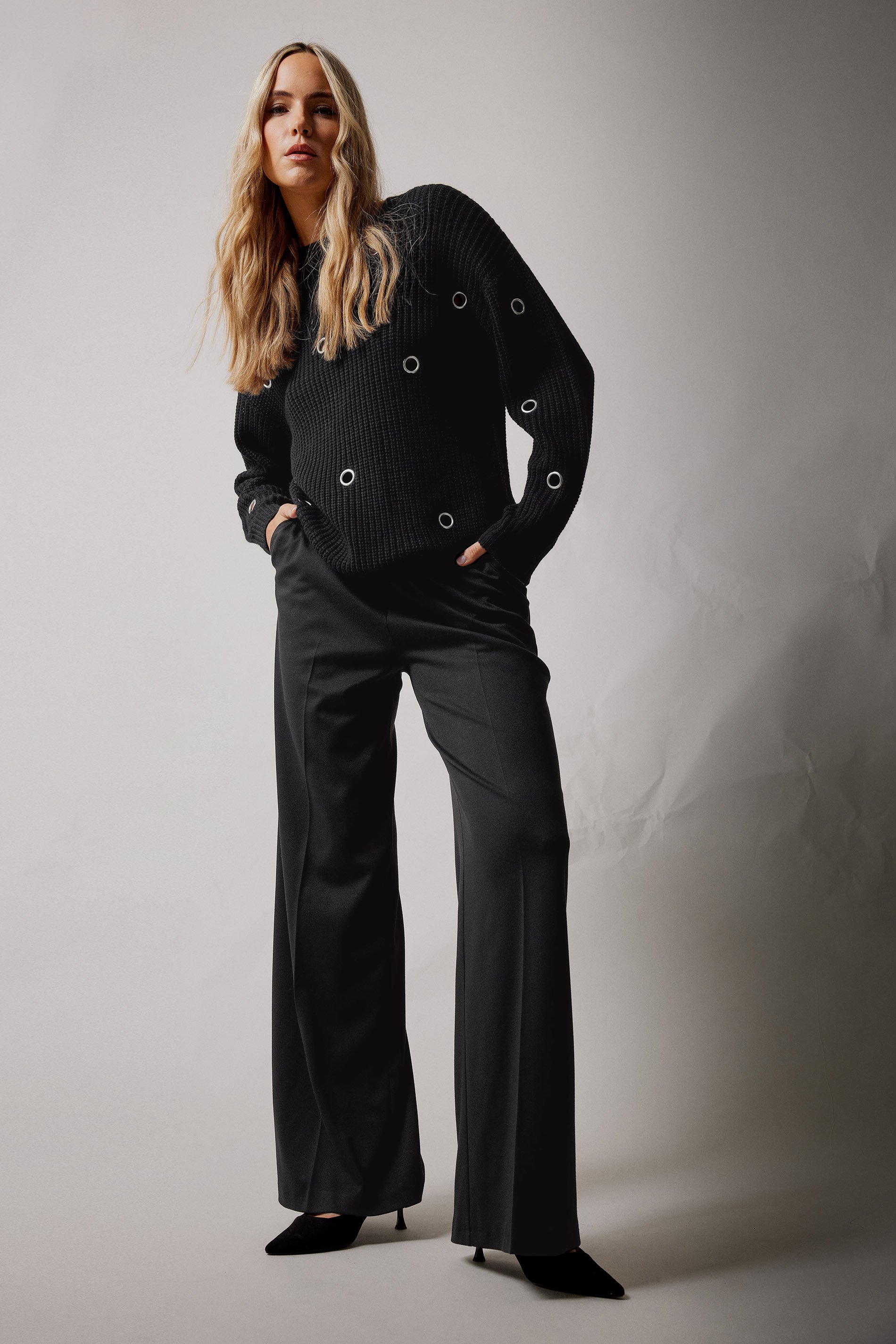 LTS PREMIUM Tall Black Tailored Wide Leg Trousers | Long Tall Sally 5