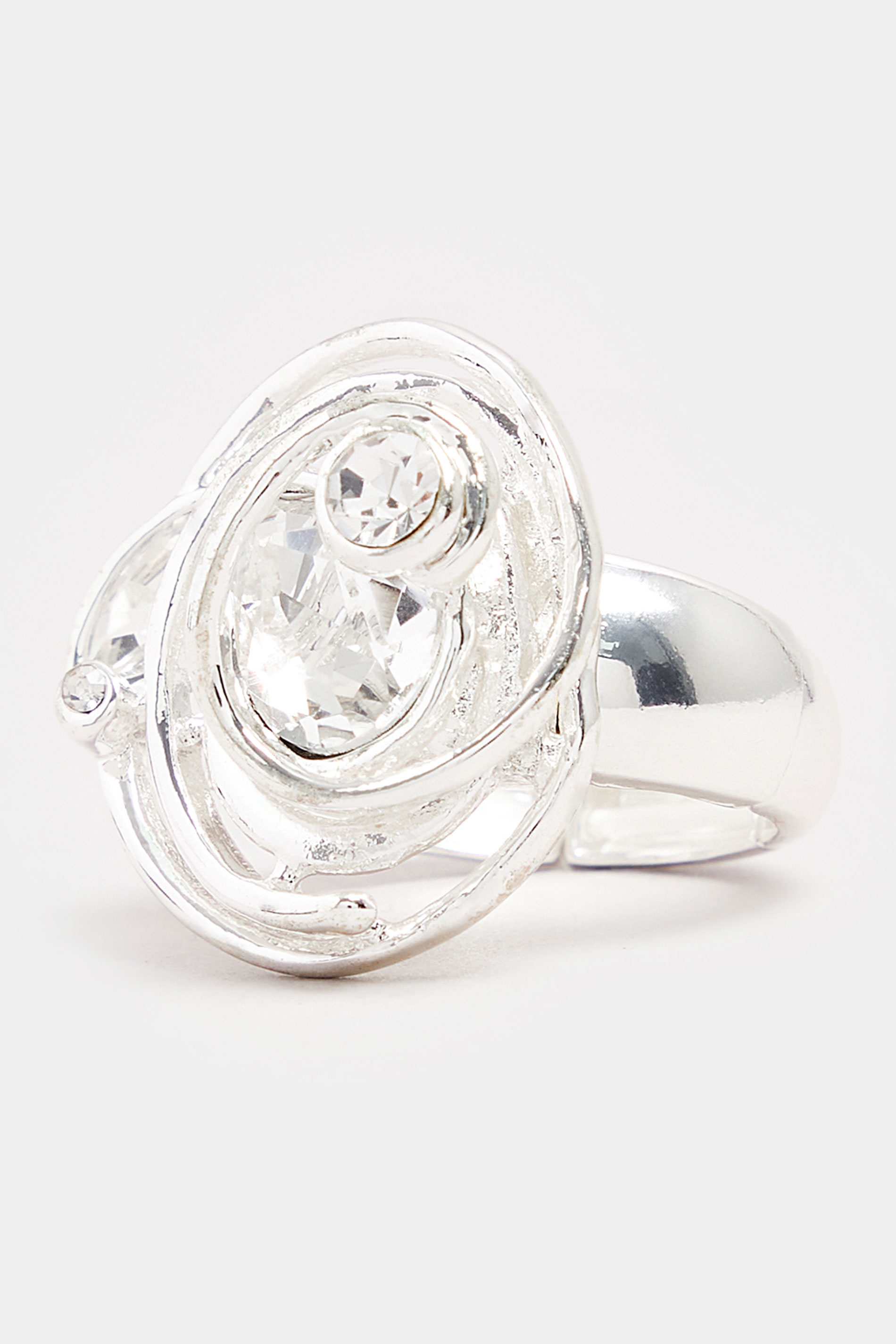 Silver Tone Diamante Oval Twist Stretch Ring | Yours Clothing 3