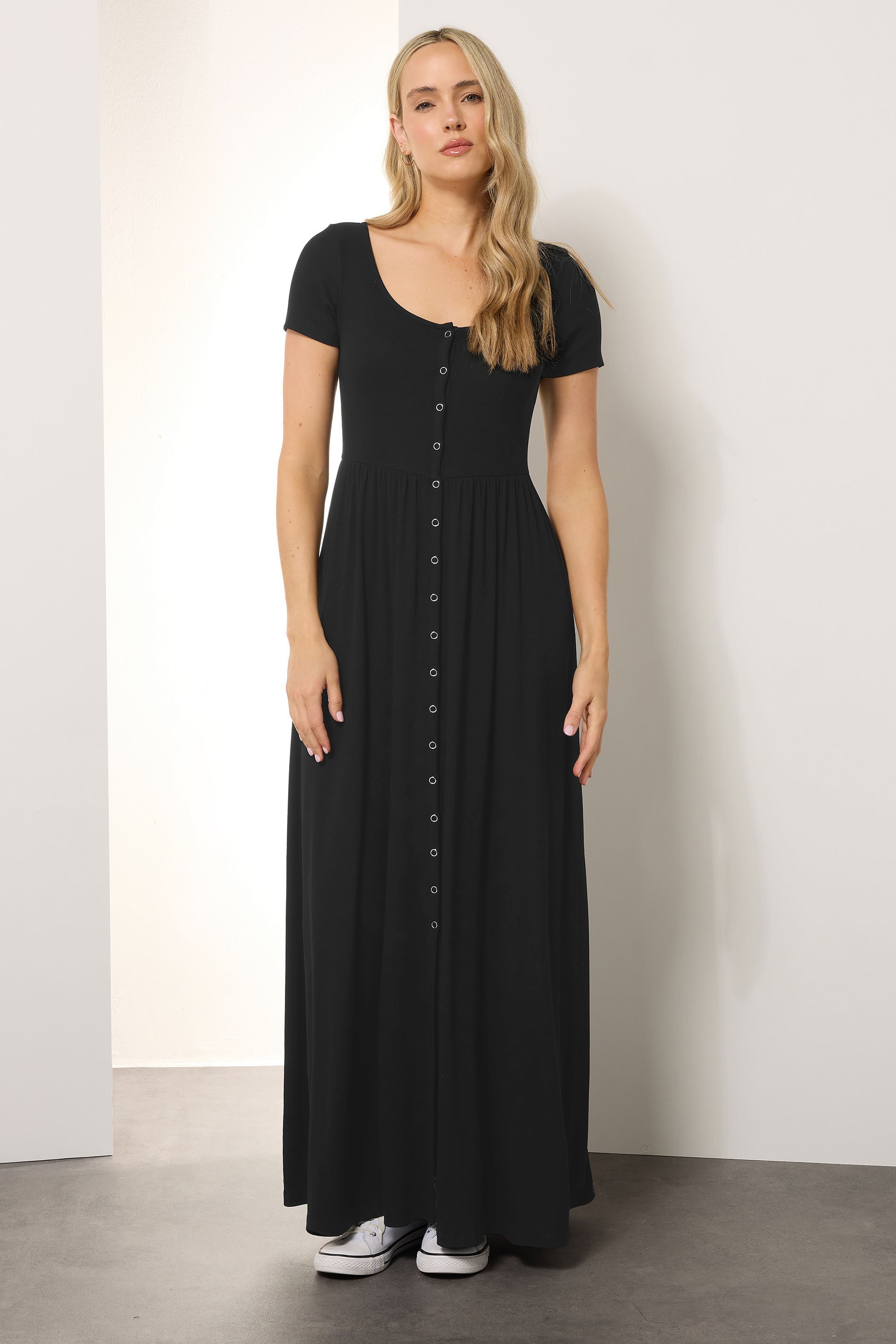 LTS Tall Maternity Black Ribbed Button Maxi Dress | Long Tall Sally 3