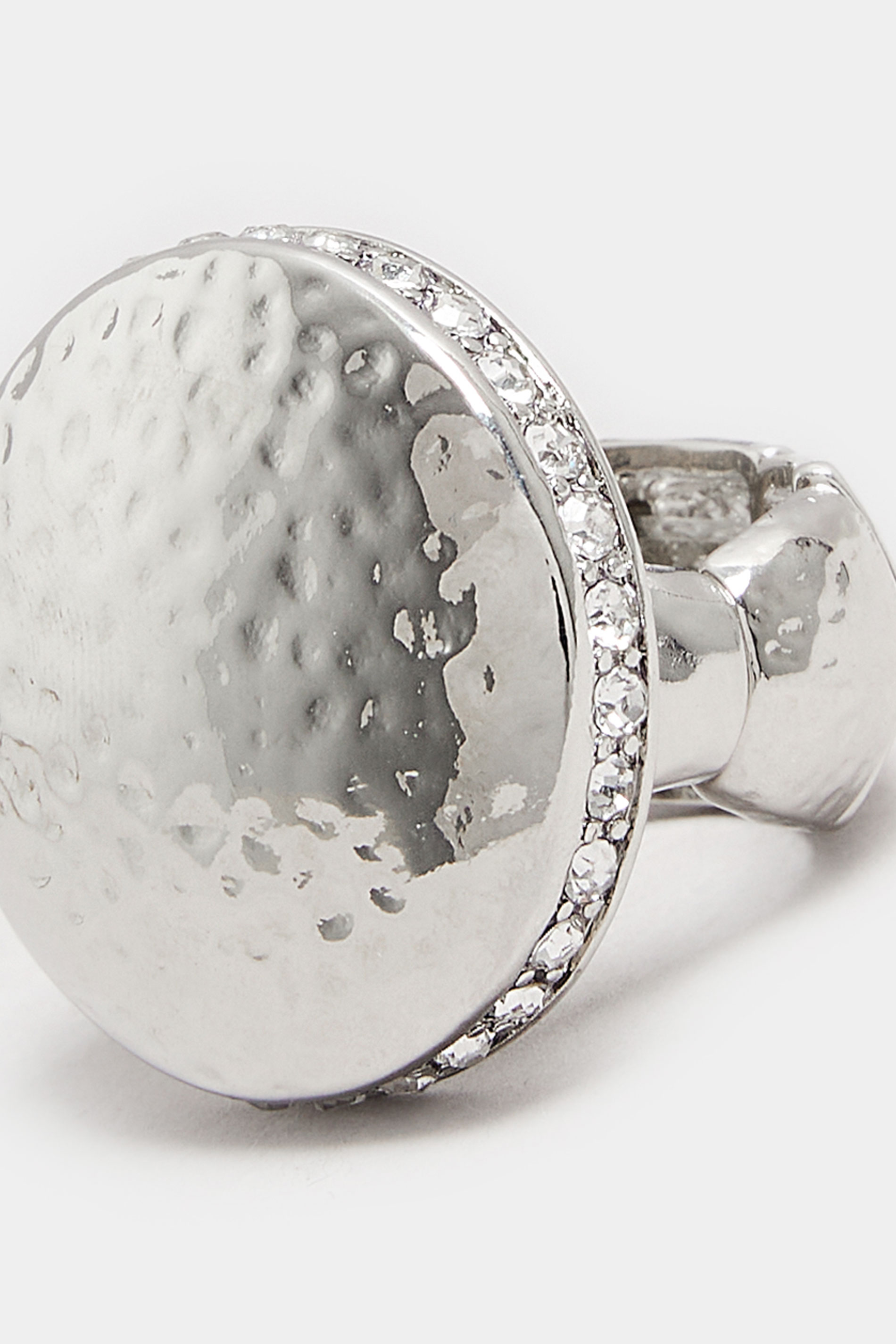 Silver Tone Textured Diamante Stretch Ring | Yours Clothing 3