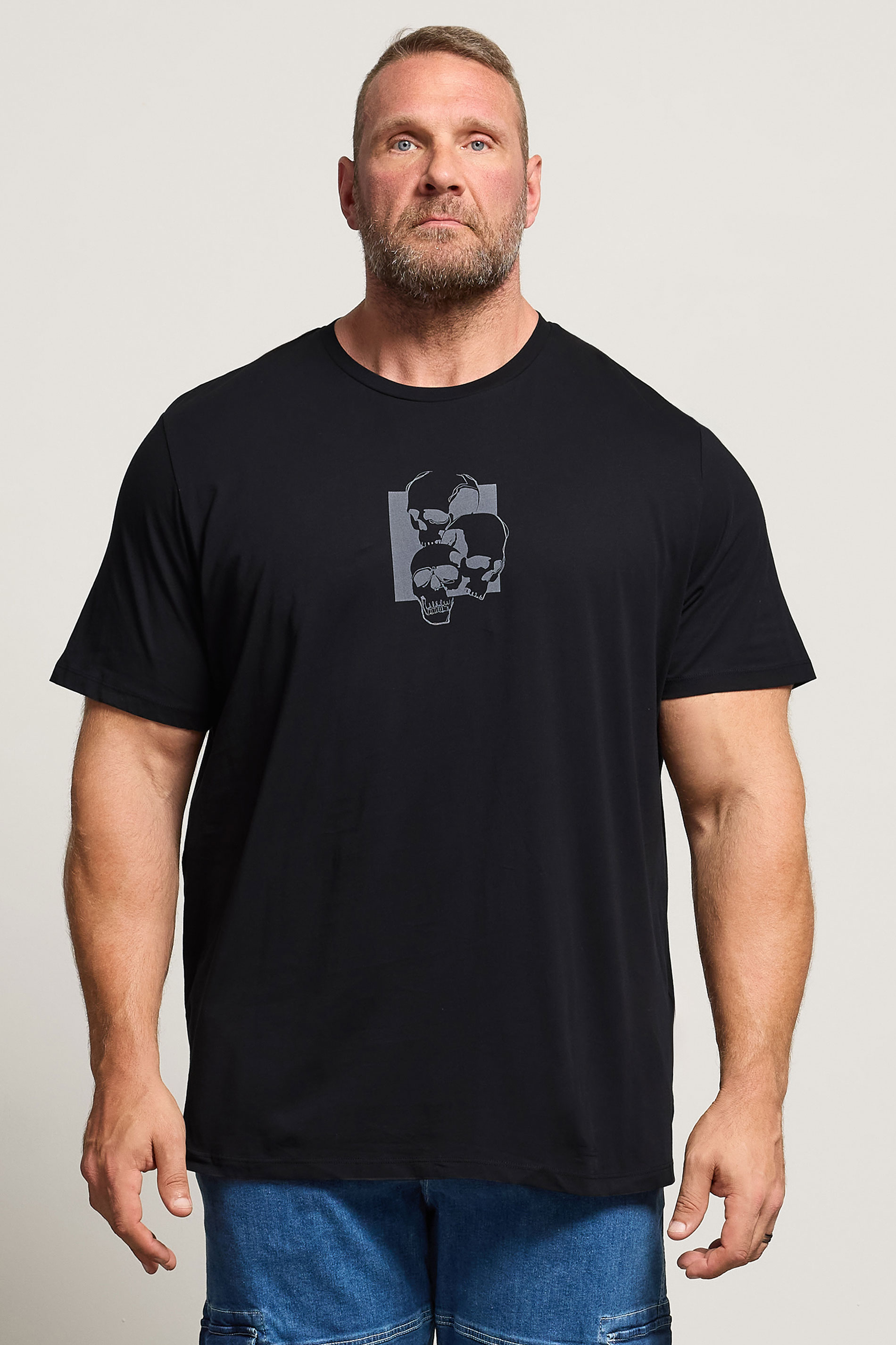 JACK & JONES Big & Tall Black & Grey Skull Graphic T-Shirt | BadRhino 1