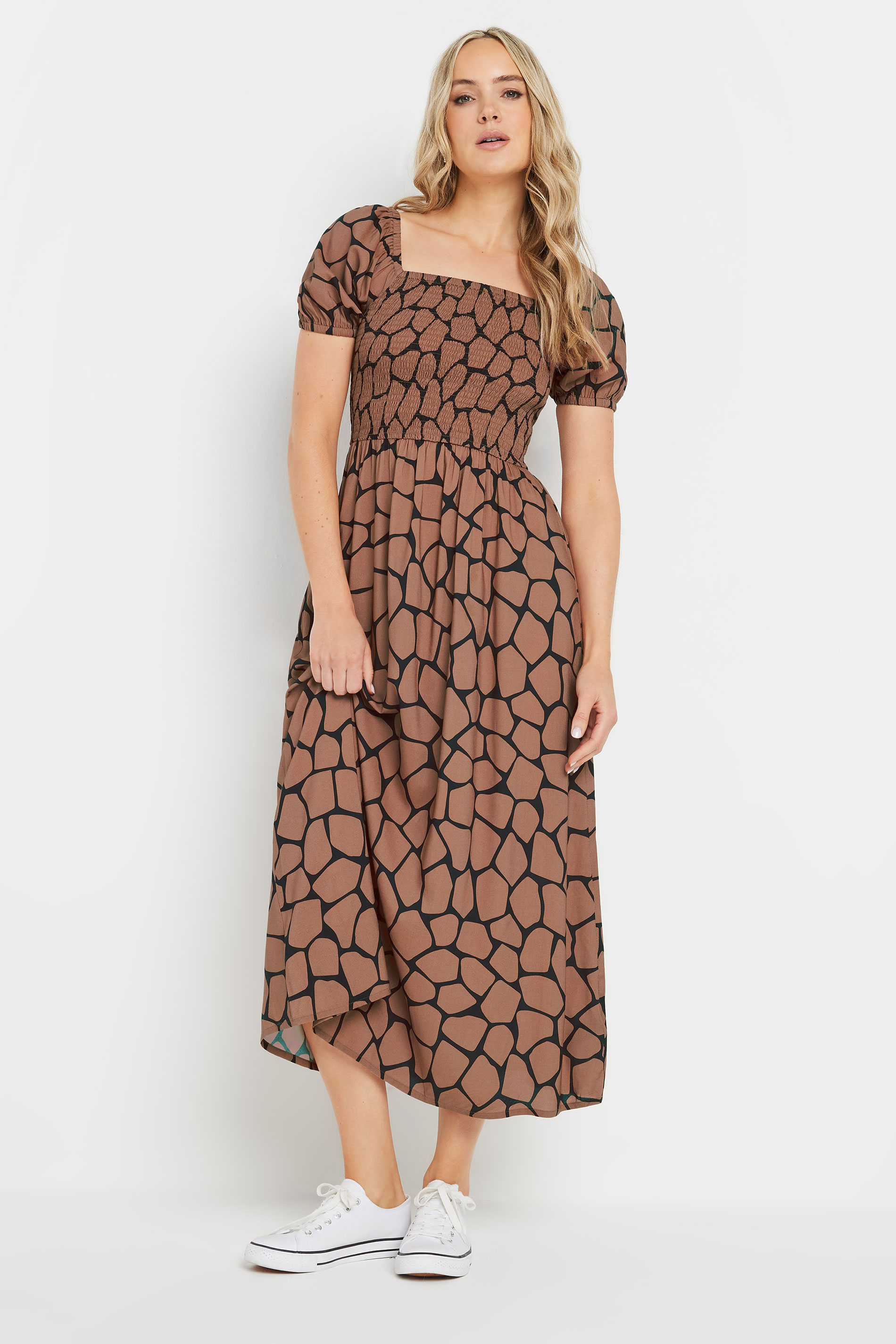 LTS Tall Rust Orange Giraffe Shirred Midi Dress | Long Tall Sally 3