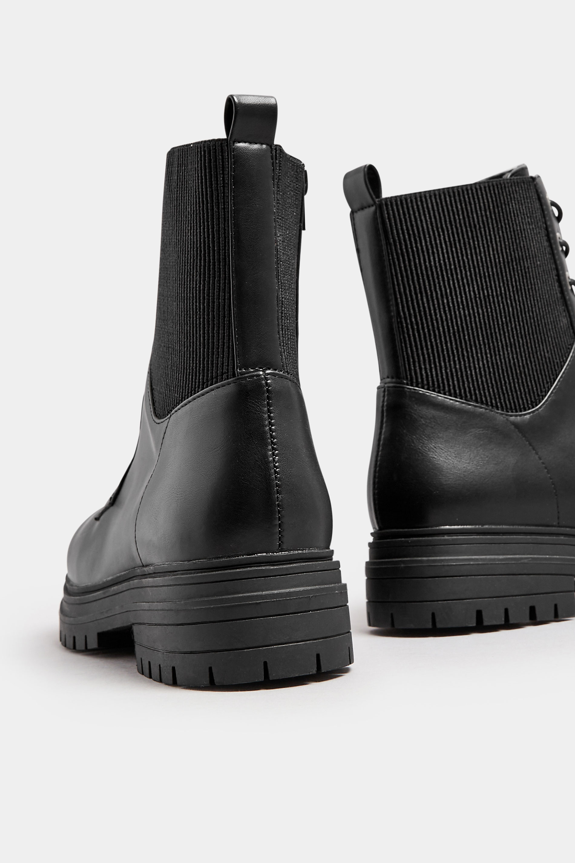 Black Stretch Panel Lace Up Chunky Boots In Wide E Fit & Extra Wide EEE Fit | Yours Clothing 4