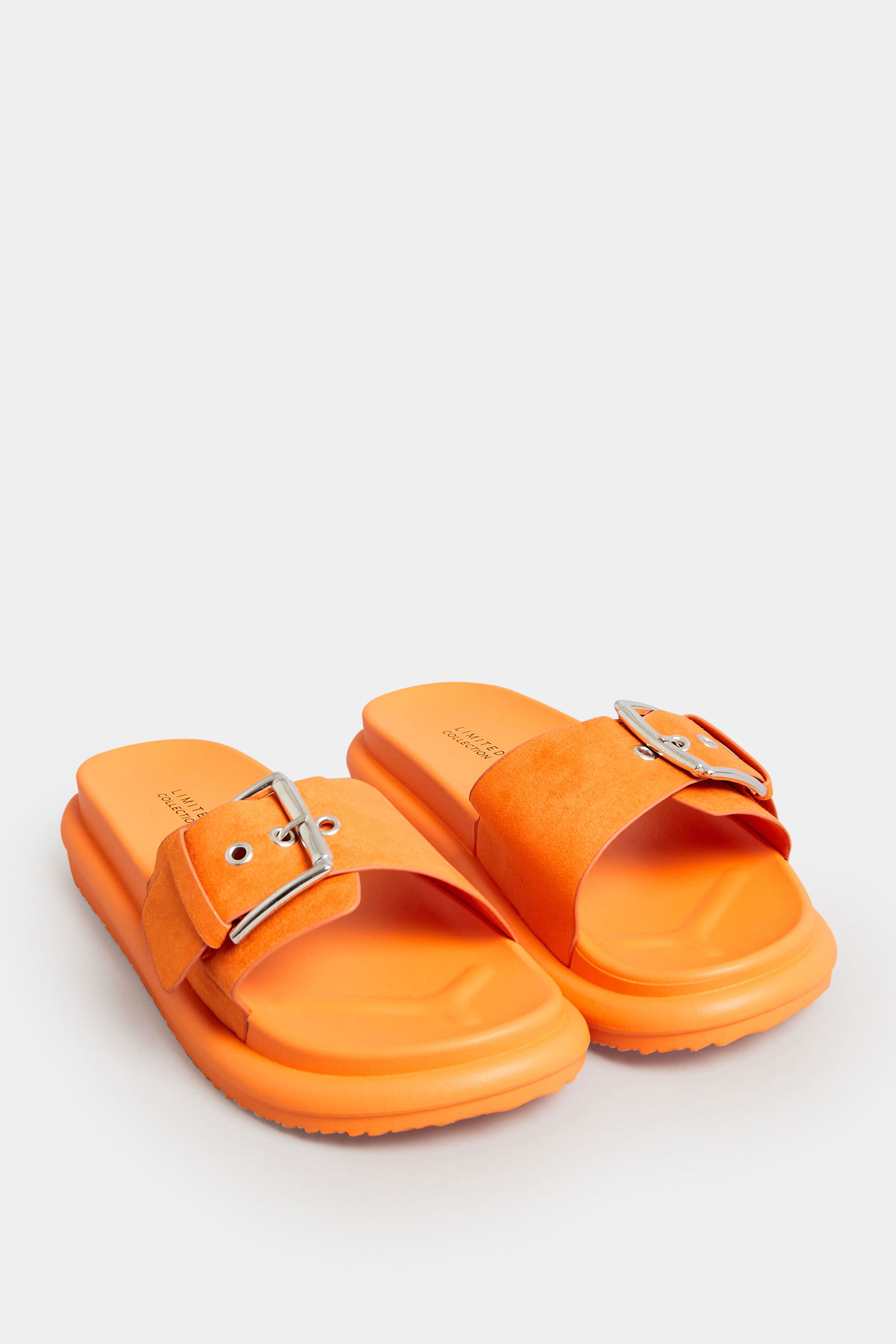 Orange Buckle Strap Mule Sandals In Wide E Fit & Extra Wide EEE Fit | Yours Clothing 2