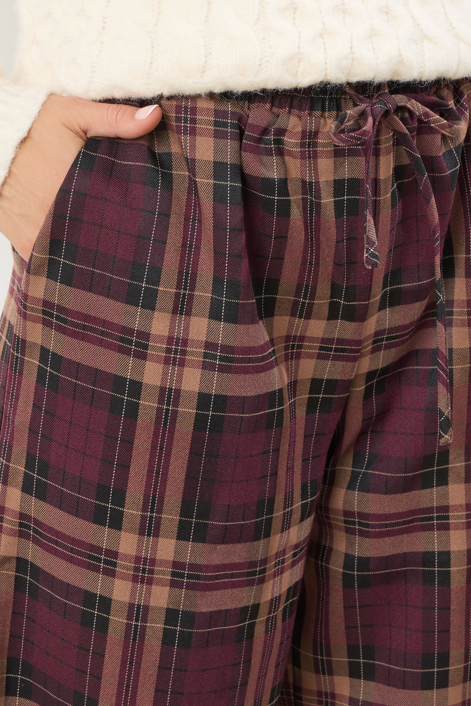 LTS Tall Burgundy Red Checked Wide Leg Trousers | Long Tall Sally 5