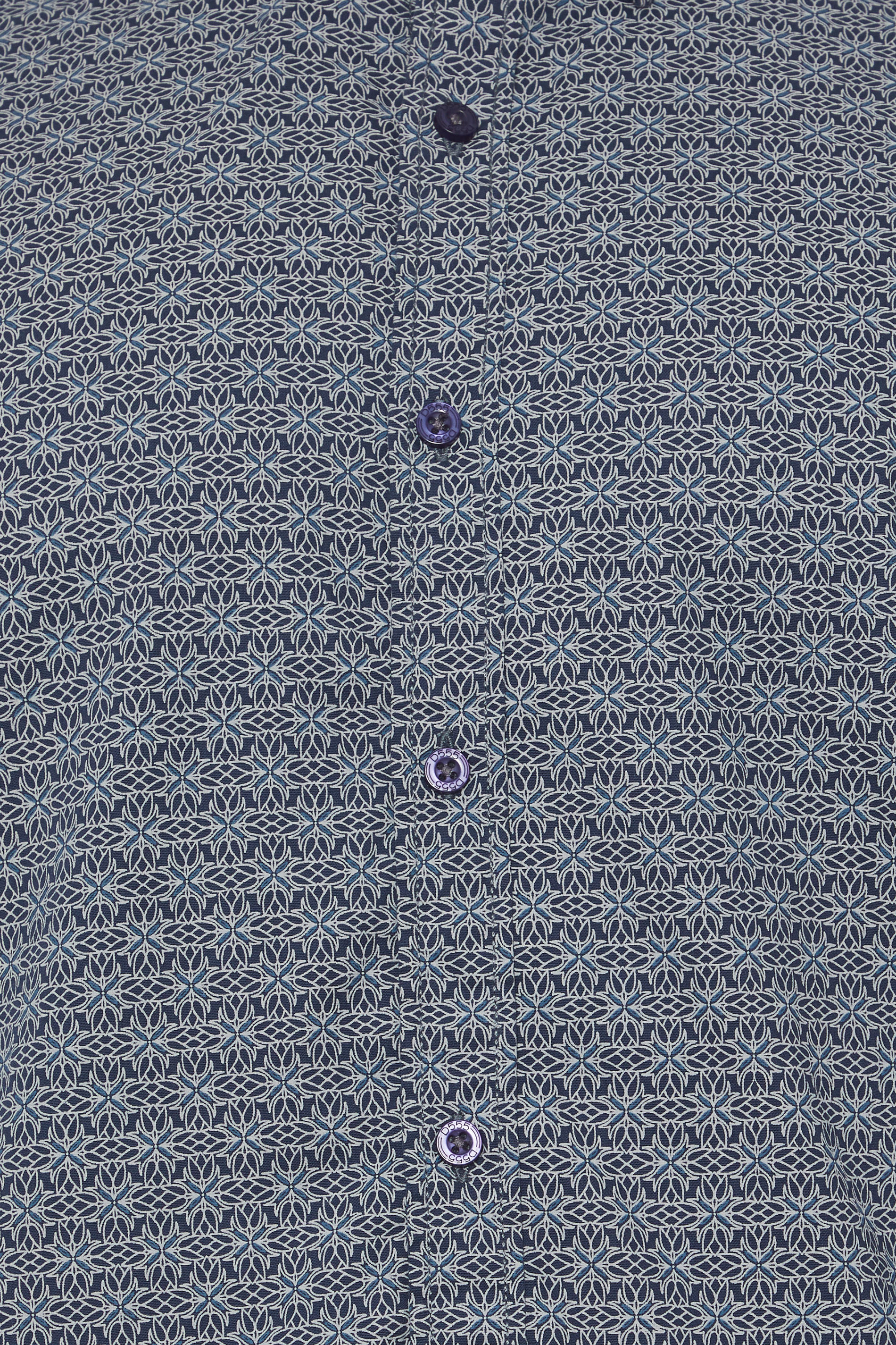 D555 Big & Tall Navy Blue Geometric Print Button Shirt | BadRhino 2