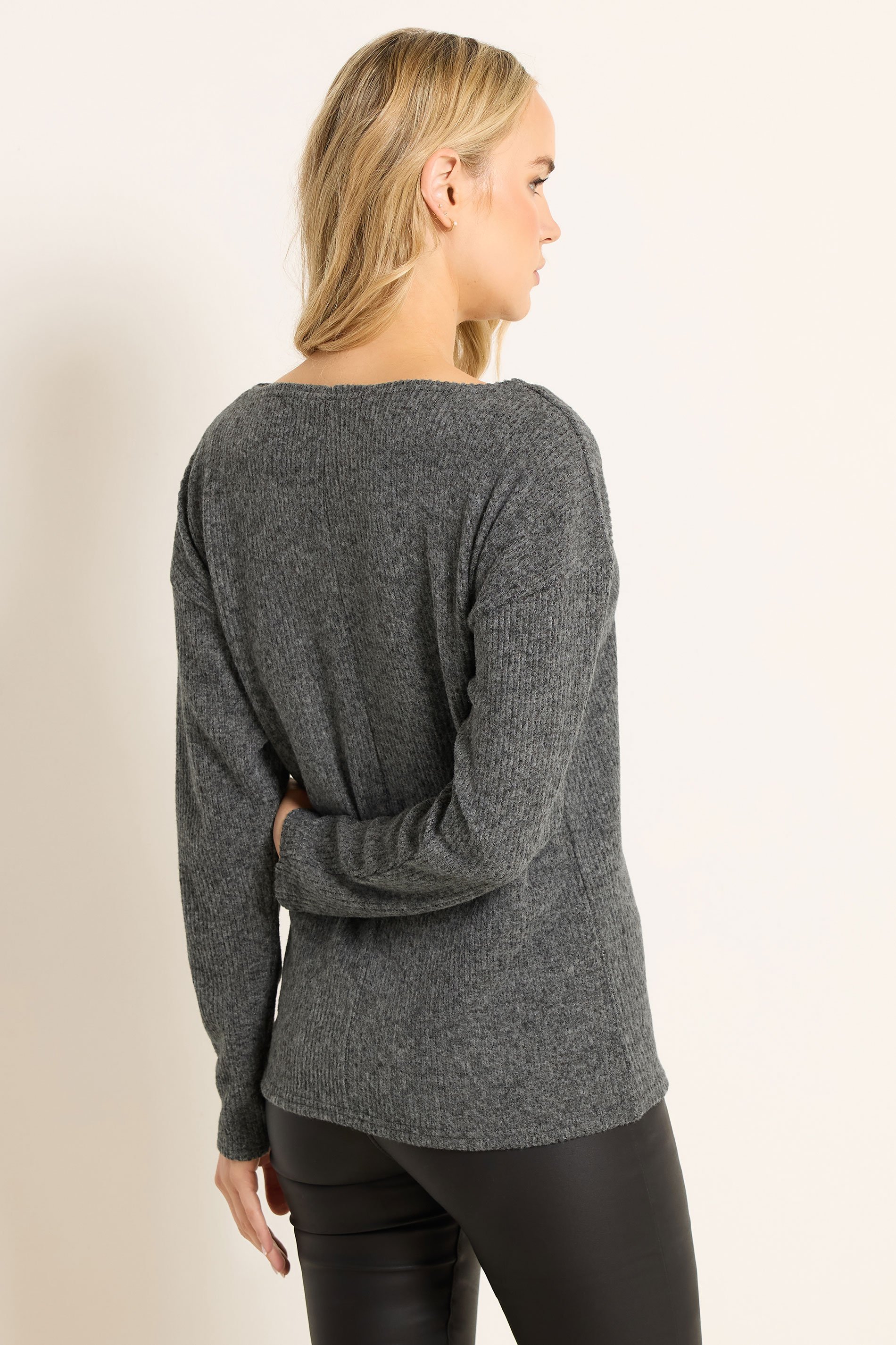 LTS Tall Charcoal Grey Ribbed Soft Touch Batwing Top | Long Tall Sally 3