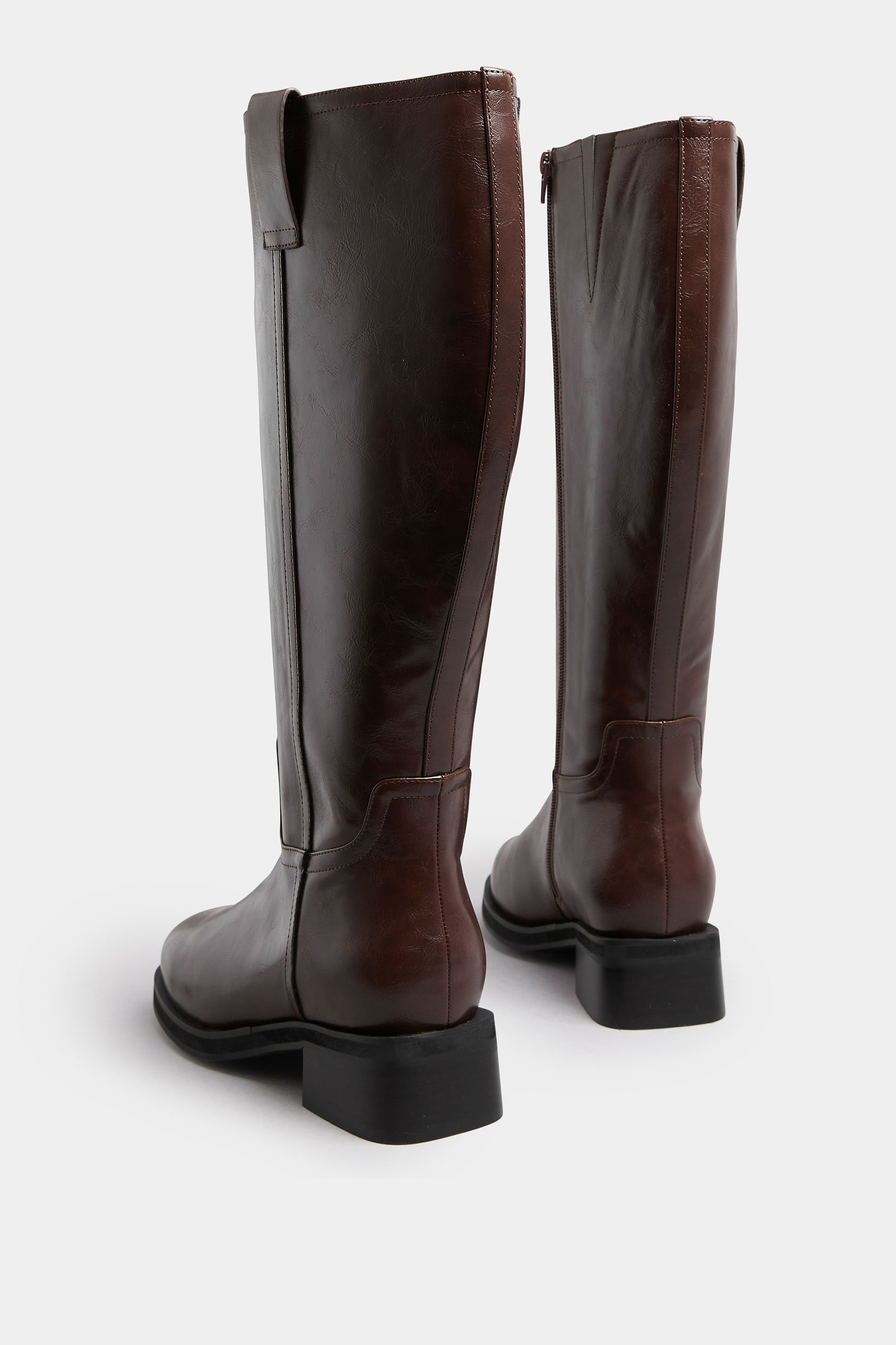 Dark Brown Pull On Knee High Boots In Extra Wide EEE Fit | Yours Clothing 4