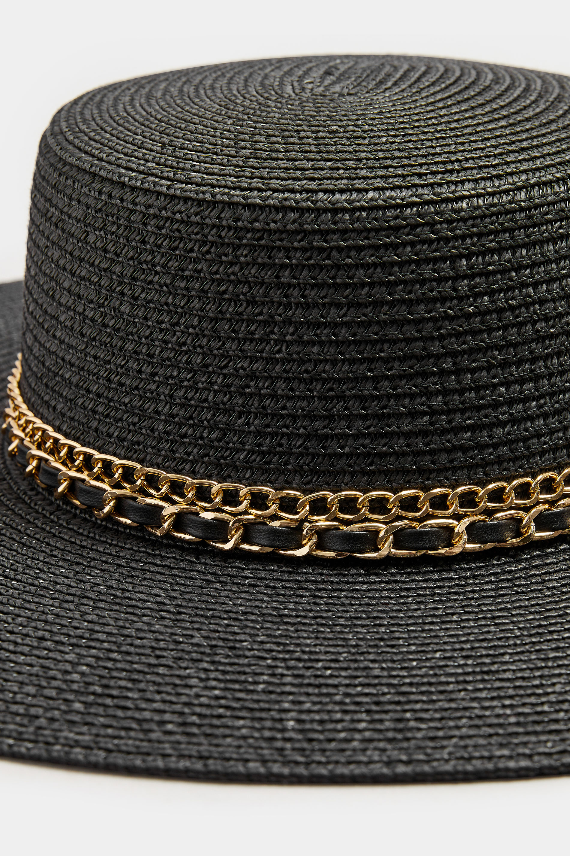 Black Chain Wide Brim Straw Hat | Yours Clothing 3