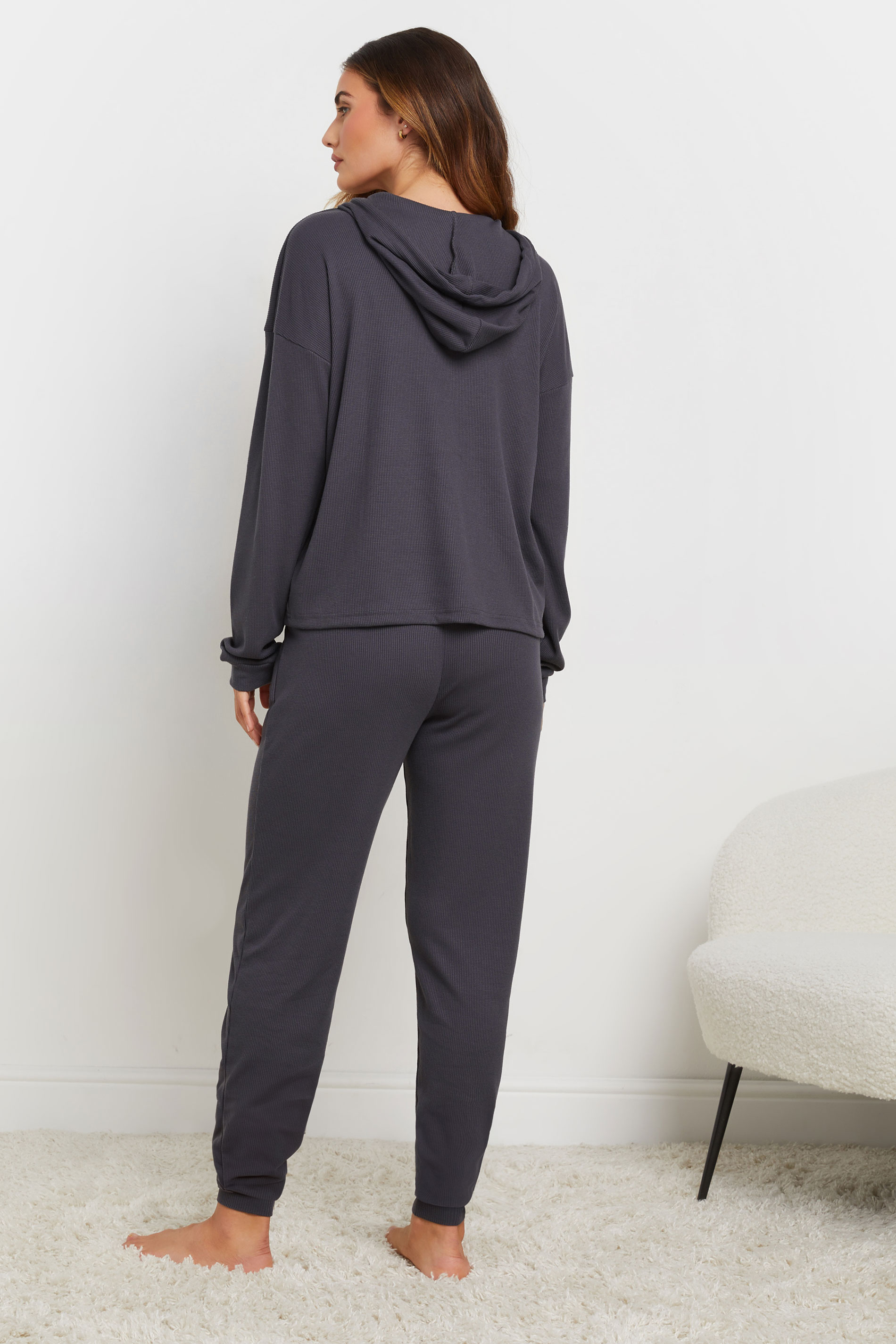 LTS Tall Charcoal Grey Waffle Lounge Hoodie | Long Tall Sally 3