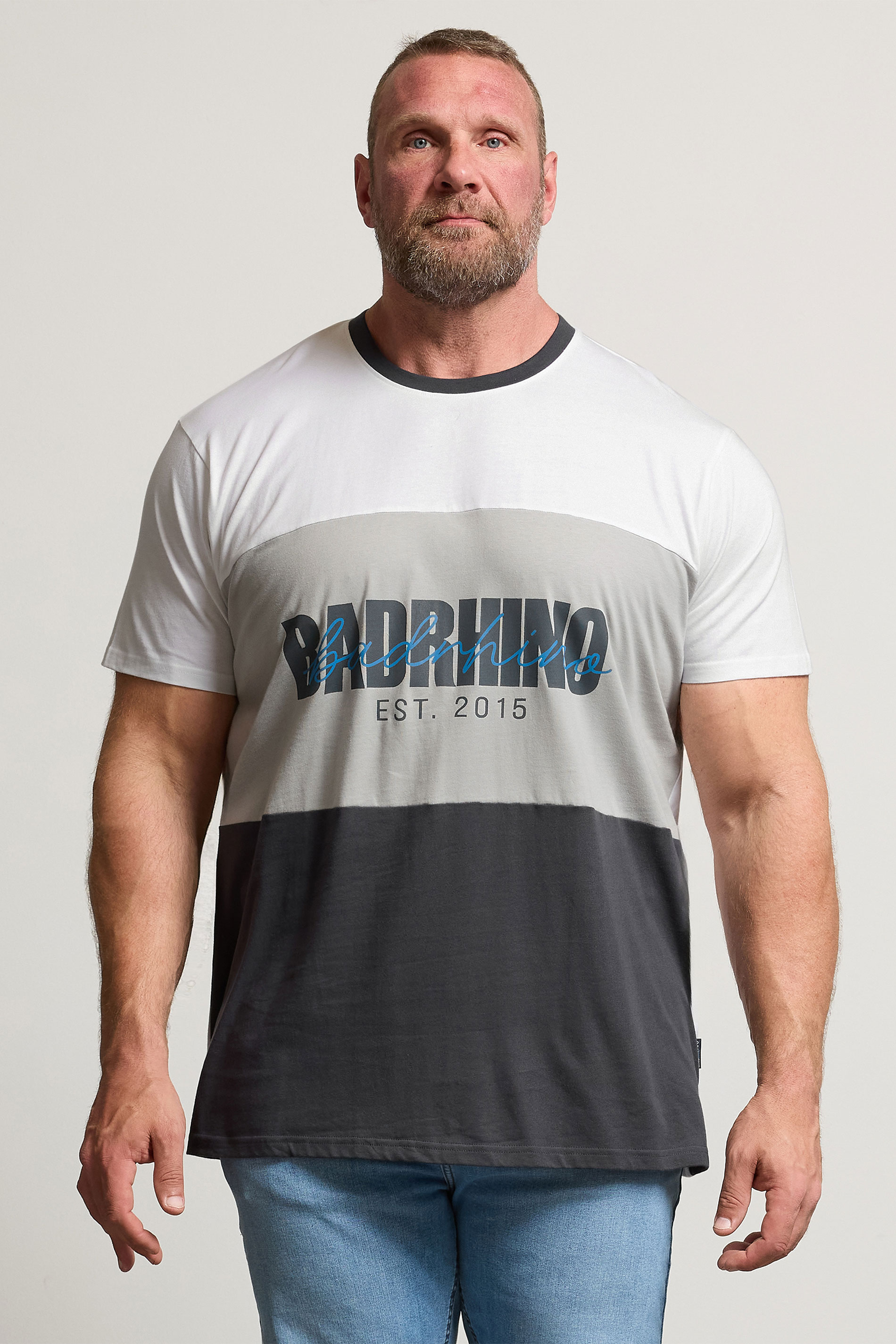 BadRhino Big & Tall Grey Cut & Sew Scripted T-Shirt | BadRhino 1