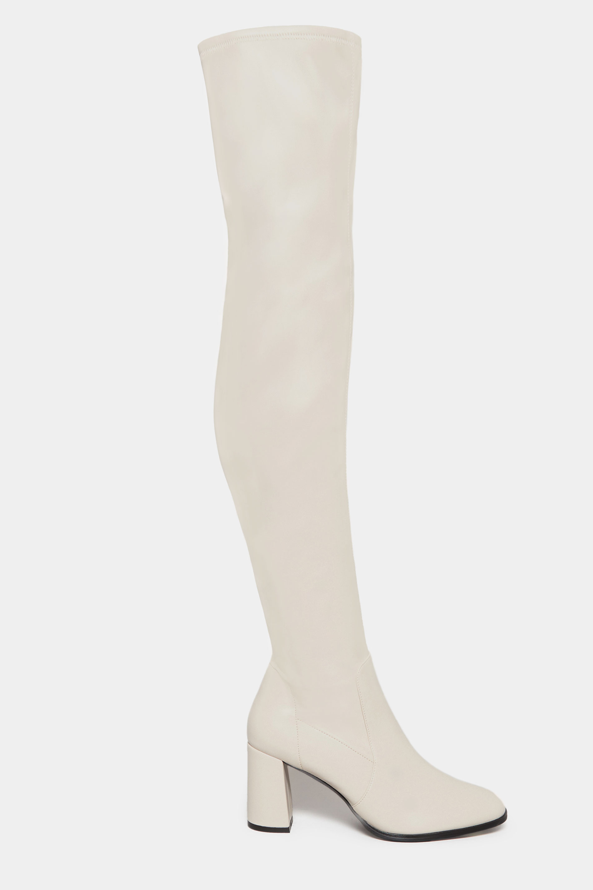 LTS Cream Heeled Over The Knee Boots In Standard Fit | Long Tall Sally 3