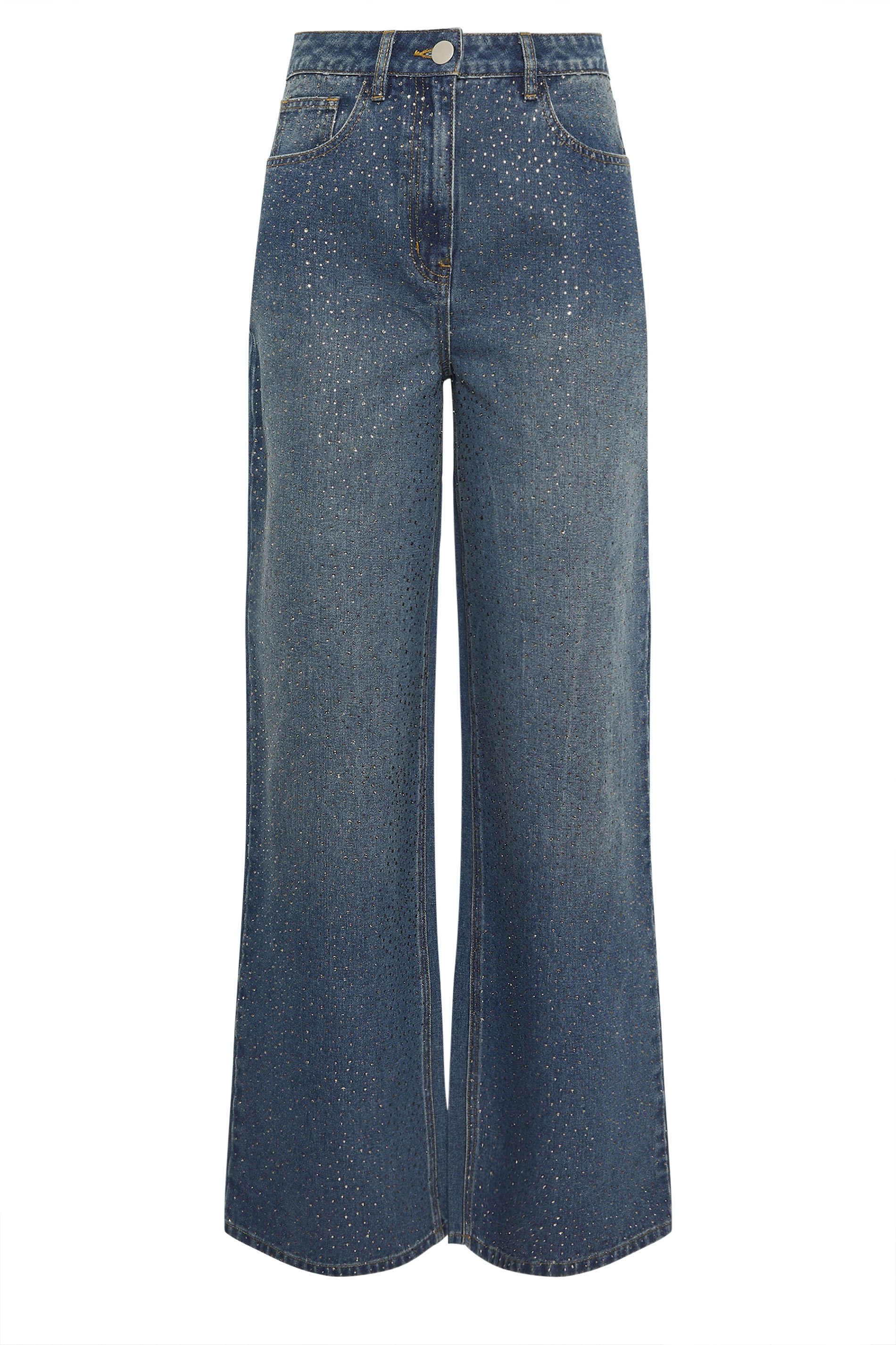 LTS Tall Blue Diamante Embellished Wide Leg Jeans | Long Tall Sally  6