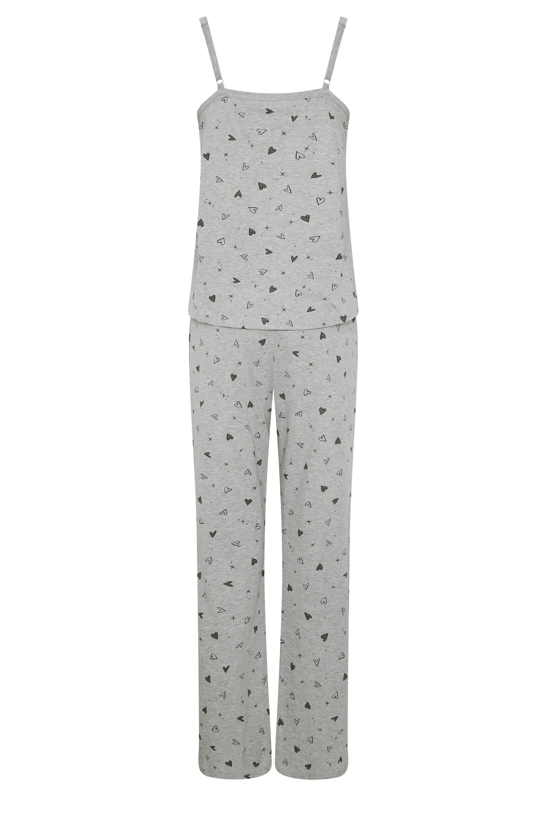 LTS Tall Women's Grey Heart Print Cotton Wide Leg Pyjama Set | Long Tall Sally 2