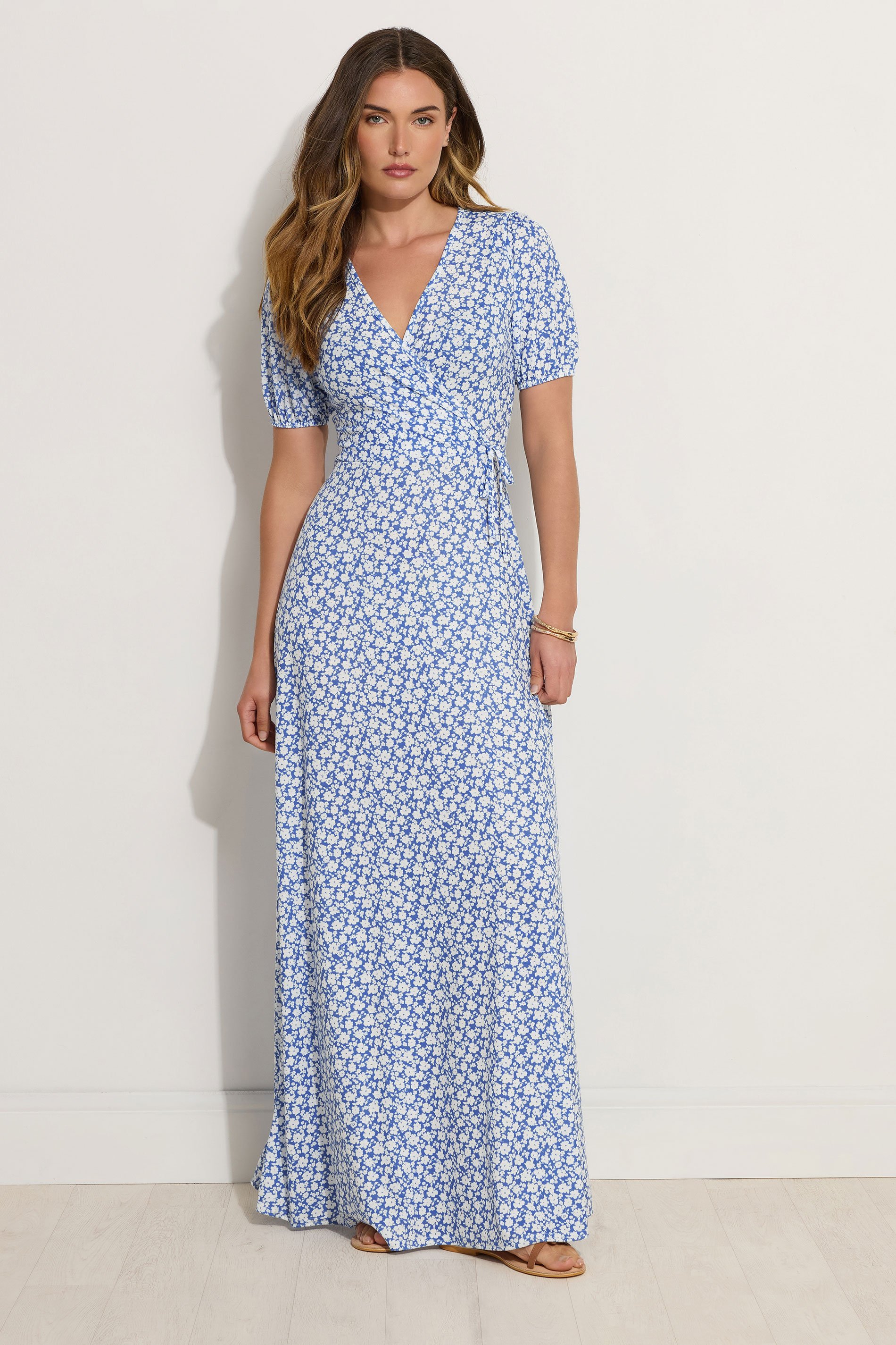 LTS Tall Blue Ditsy Floral Print Wrap Maxi Dress | Long Tall Sally 1