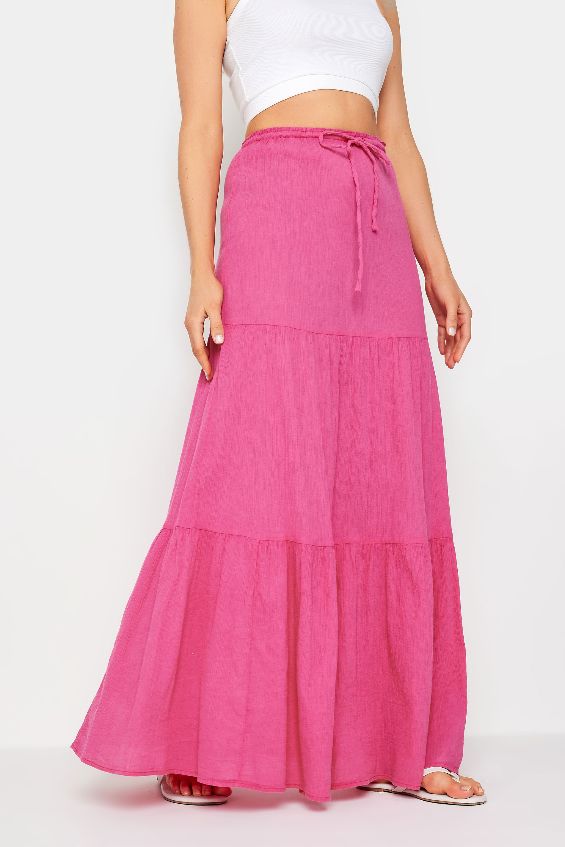 LTS Tall Women's Bright Pink Acid Wash Tiered Maxi Skirt | Long Tall Sally 2