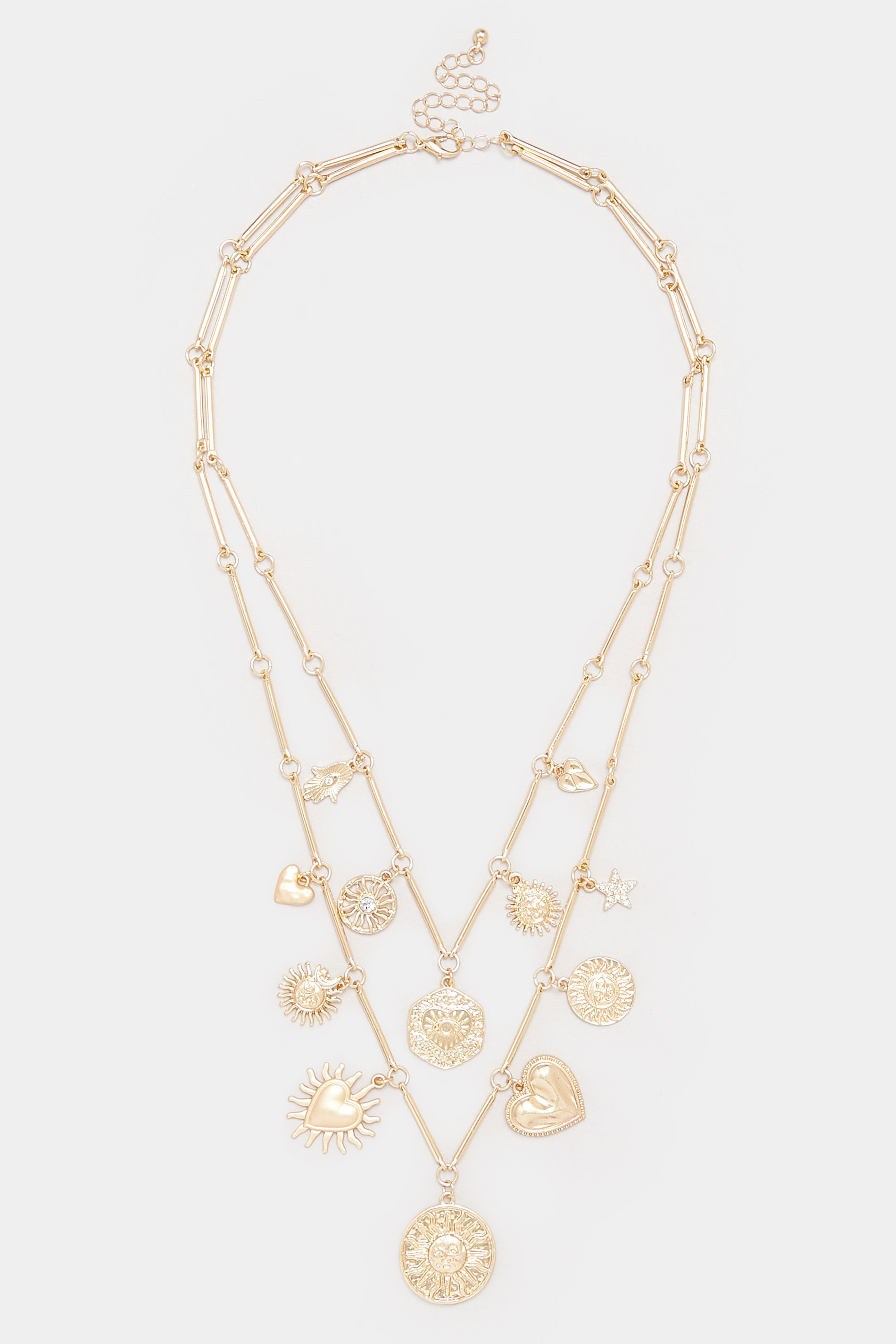 Gold Tone Pendant Charm Layered Chain Necklace | Yours Clothing 2