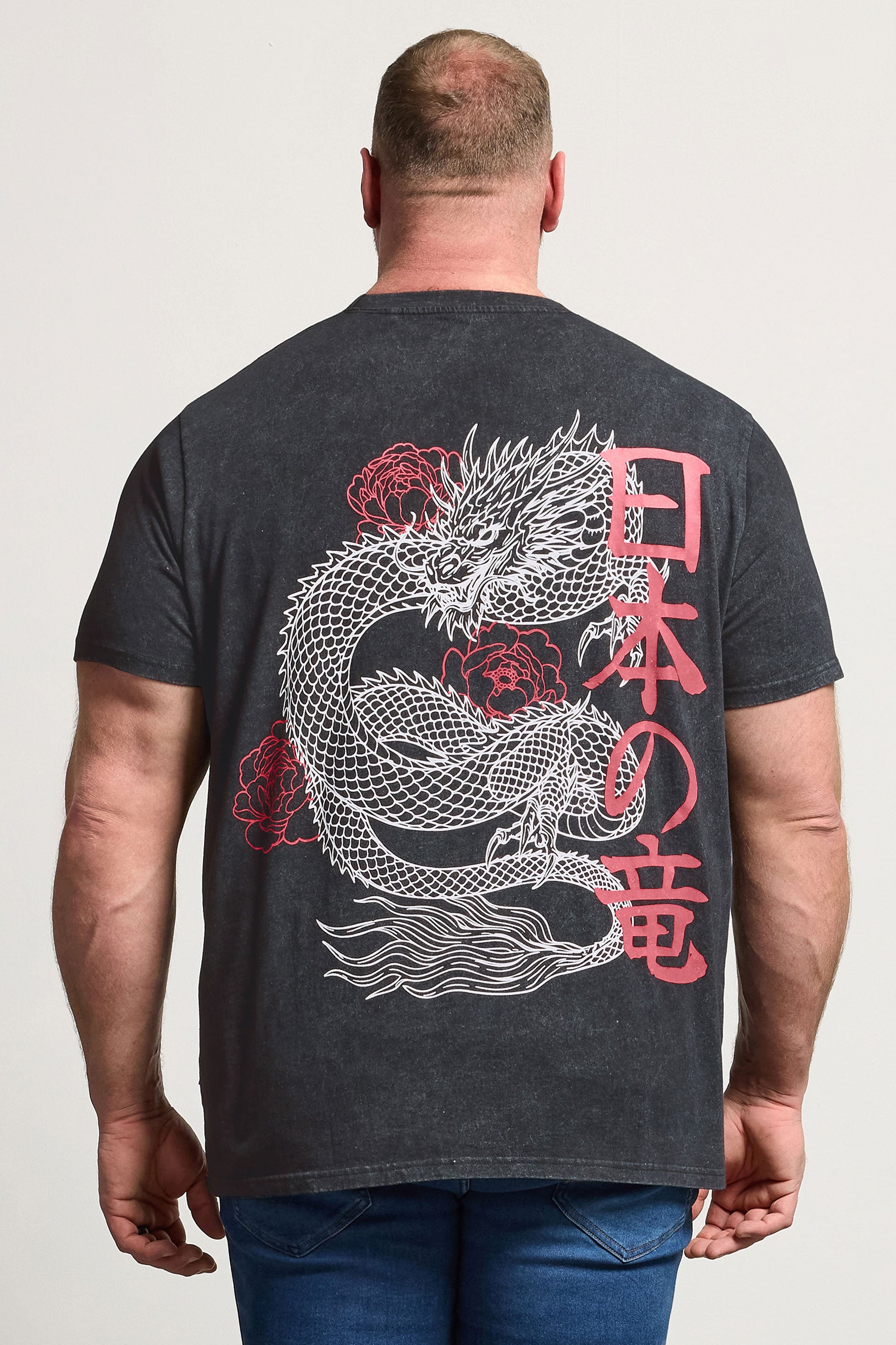 BadRhino Big & Tall Black Dragon Graphic Acid Wash T-Shirt | BadRhino 2