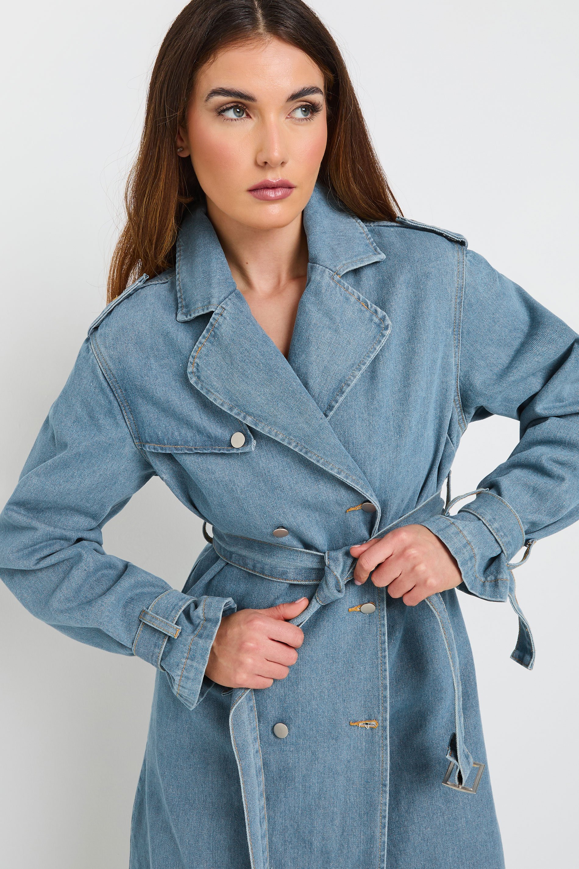 LTS Tall Light Blue Denim Trench Coat | Long Tall Sally 7