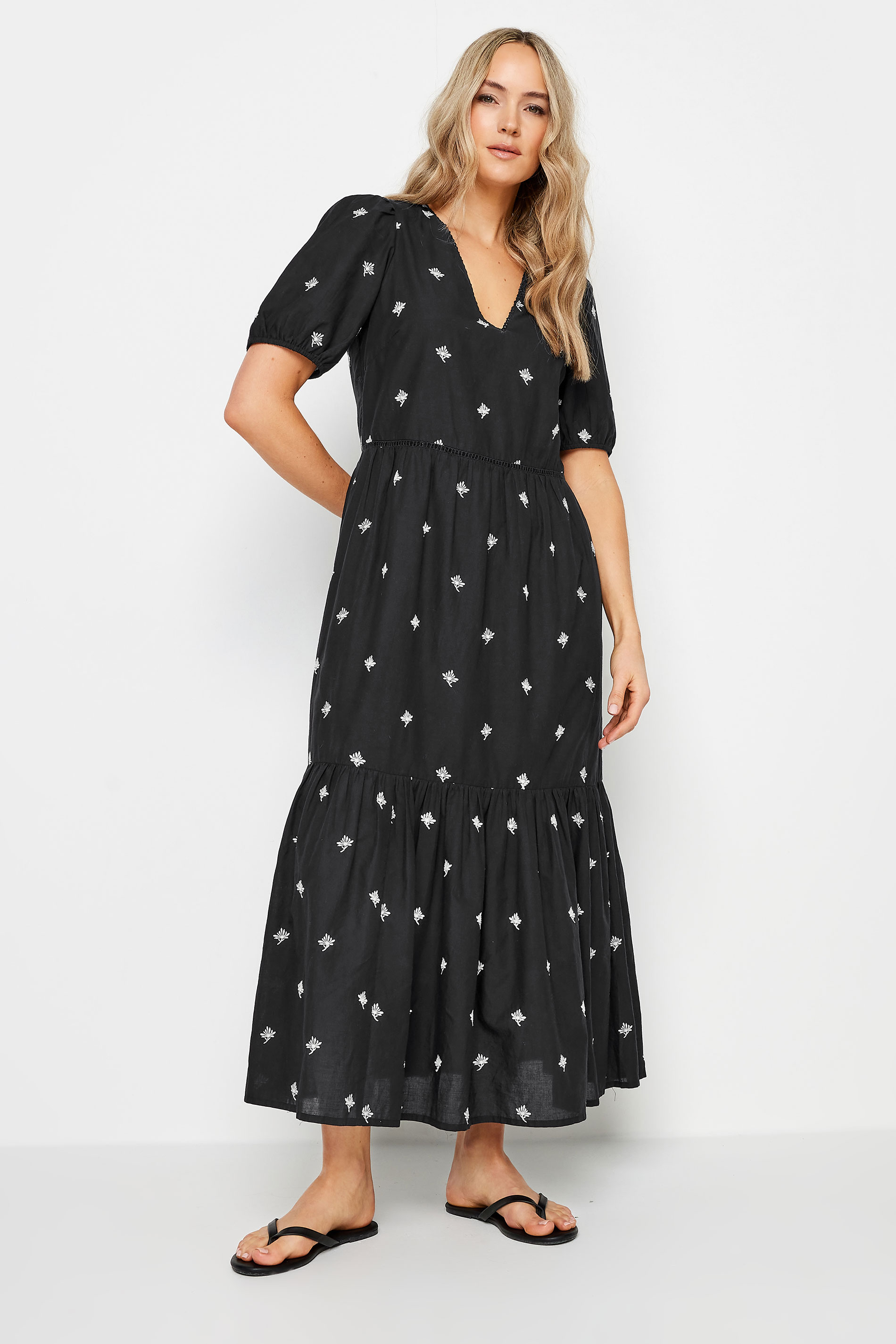 LTS Tall Women's Black Embroidered Tiered Maxi Dress | Long Tall Sally 3