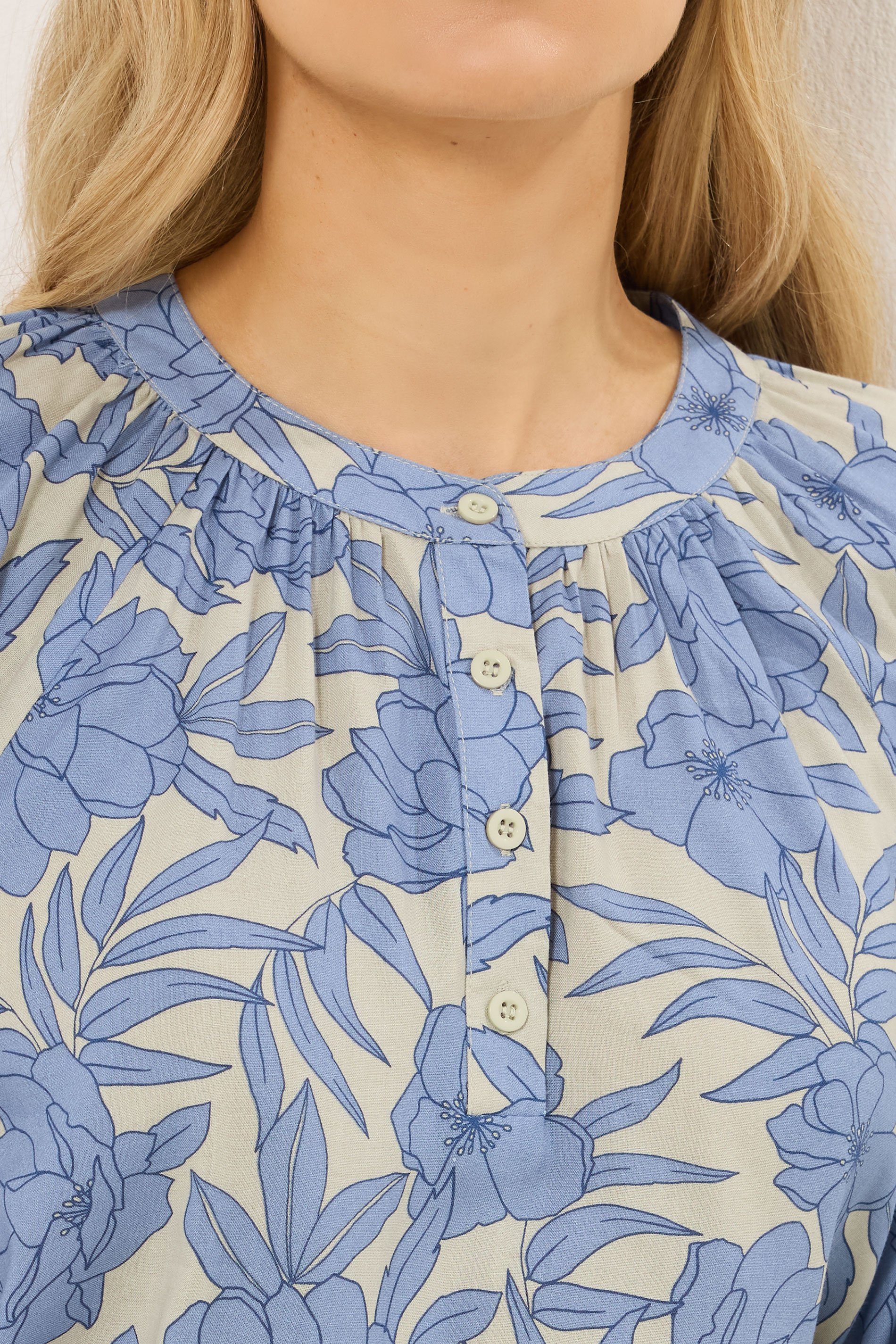 LTS Tall Women's Cream & Blue Placket Raglan Blouse | Long Tall Sally 6